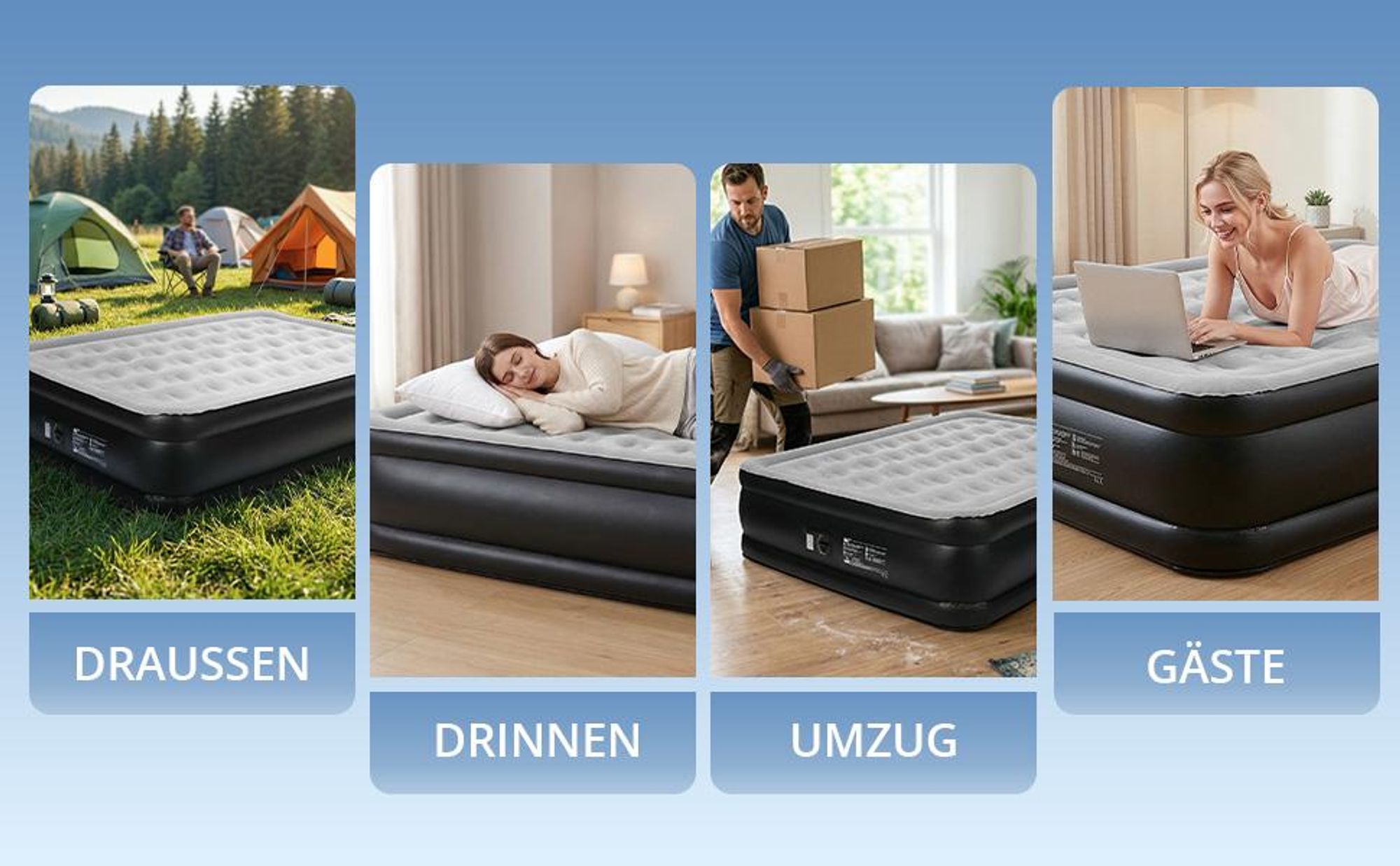 FCH Luftmatratze mit eingebauter Pumpe,203 x 153 x 45CM Blow-up-Matratze mit weicher stromfleischiger Oberseite, Aufblasbarer Mattress,grau