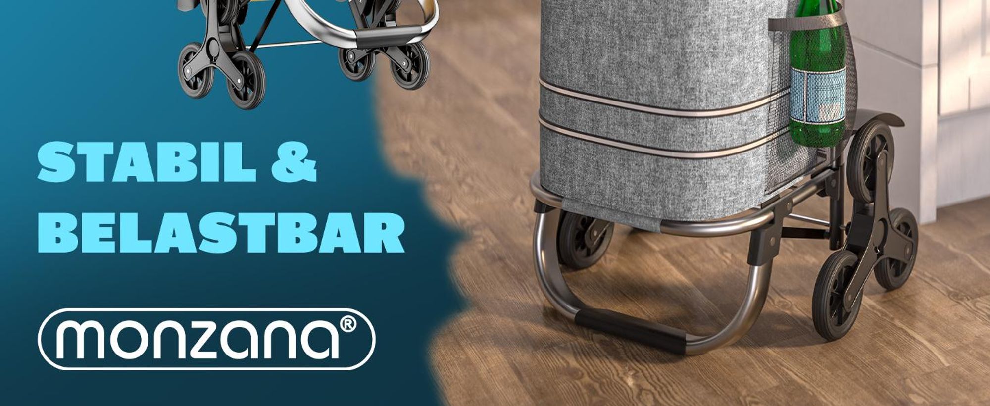 MONZANA® 3in1 Einkaufstrolley 56L bis 50 kg klappbar abnehmbare Tasche 6 Rollen Tragegurt Treppensteiger Einkaufswagen Einkaufshilfe Trolley Grau Meliert