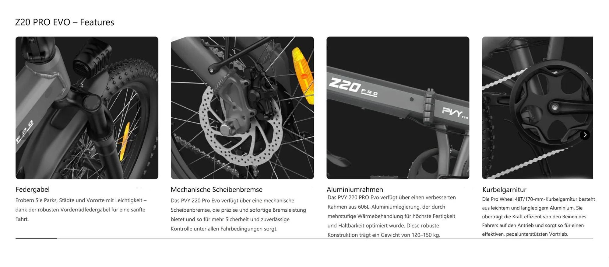 E-Bike PVY Z20 PRO EVO , 250W Motor, 36V14.5AH Batterie , 20 Zoll Reifen Mechanische Scheibenbremsen - Grau