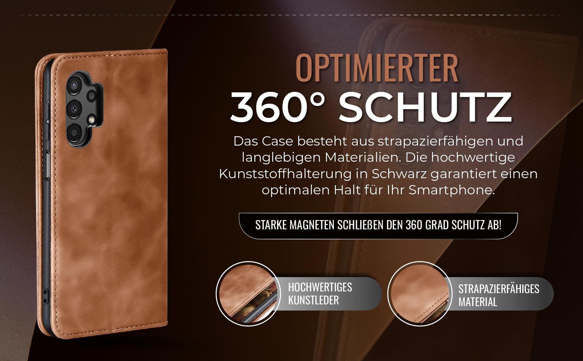 Hellbraune Handyhülle für Samsung Galaxy A23 5G mit 360 Grad Schutz