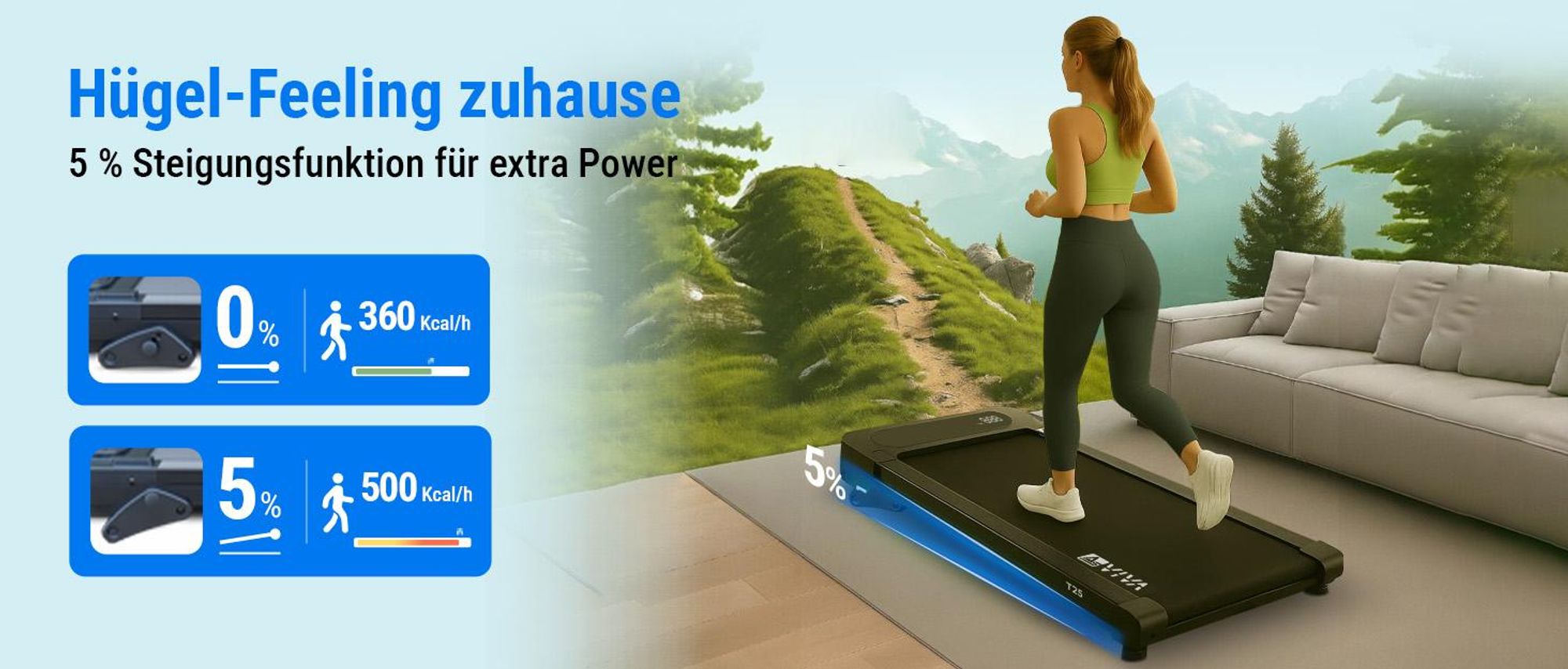 Walking Pad Laufband klappbar AsVIVA T25 Heimtrainer bis 6 km/h mit 5% Steigung leise kompakt für Zuhause & Büro