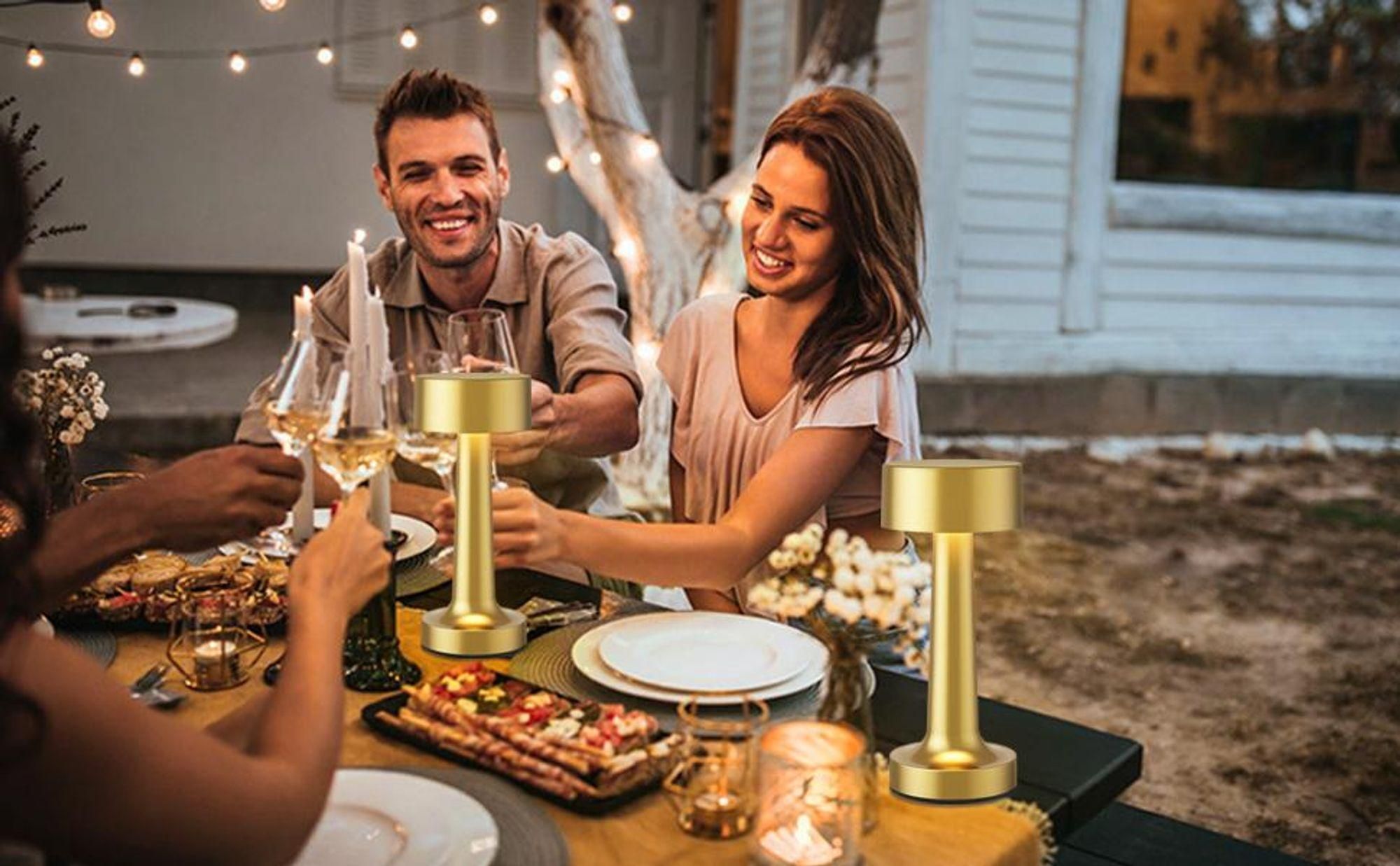 2er-LED-Tischleuchte,Kabellos Dimmbar Tischleuchte,3 Helligkeitsstufen,Touch Steuerung Nachttischlampen,USB Wiederaufladbare,Warmweiß Nachtlicht, gold