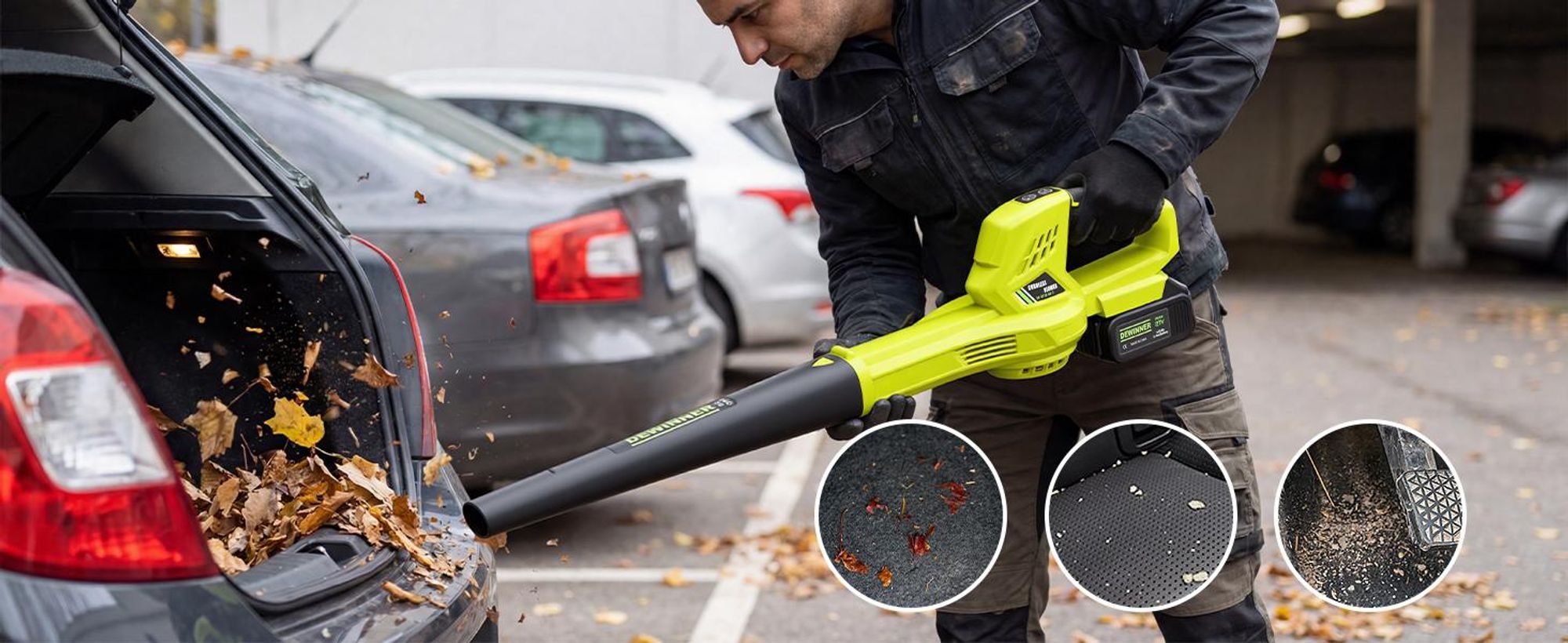 DEWINNER Souffleur de Feuilles sans Fil, 2 Batteries 4.0Ah, 210 km/h, 6 Vitesses Réglables, 2 Tubes Démontables, Kit Complet, Professionnel Jardin