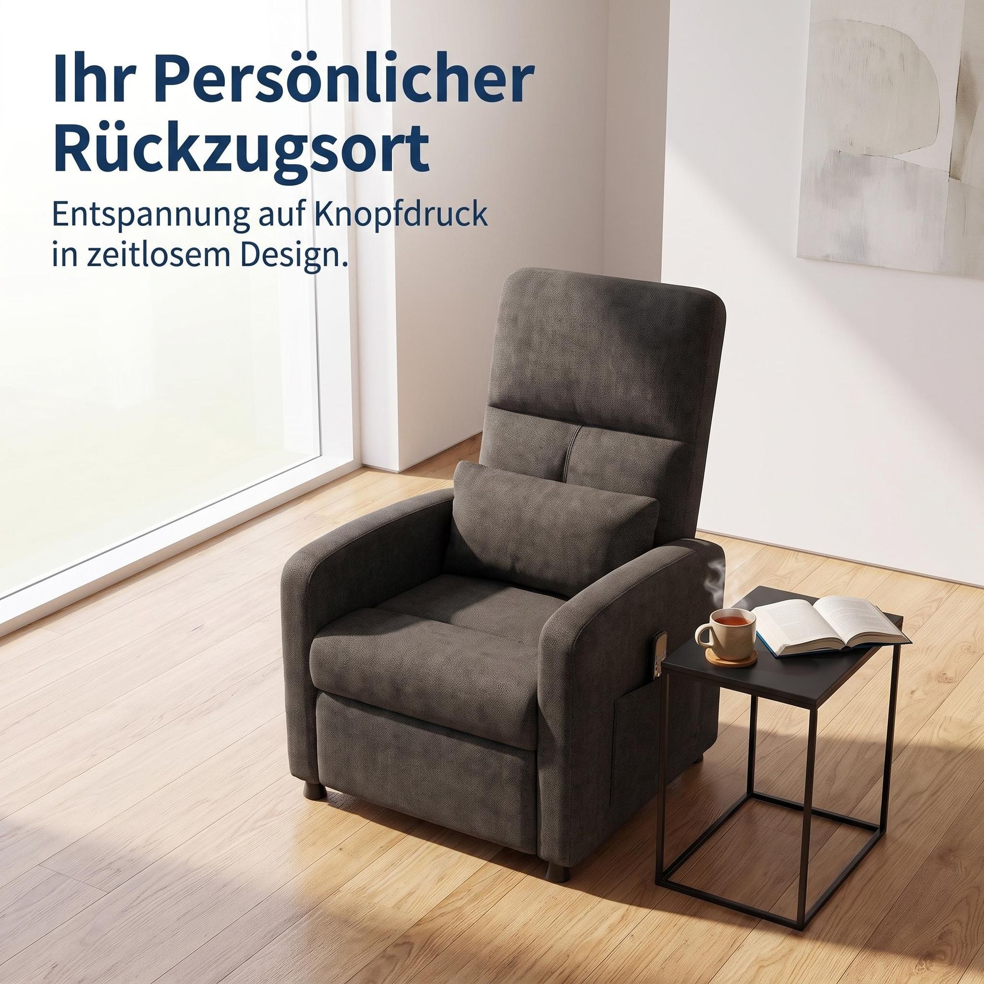 Elektrischer Relaxsessel mit Massage, Fernsehsessel Elektrisch mit Liegefunktion, TV Sessel Elektrisch, Liegesessel 90°–150° verstellbar, Wohnzim