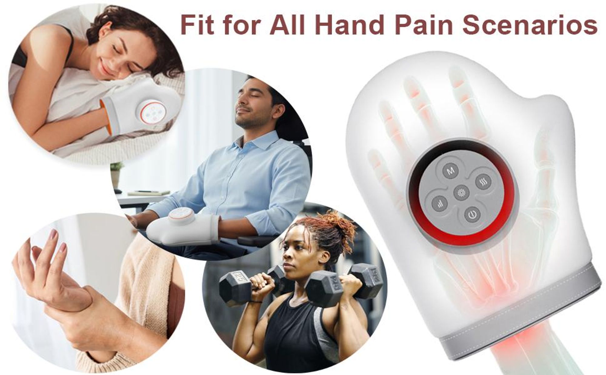 Handmassagegerät, Handschuhform mit Einzelfinger-Massage, 3 Modus&5 Stärke, Wärmekompression, Dreiteiliges Luftkissen für Finger,Handfläche,Handgelenk
