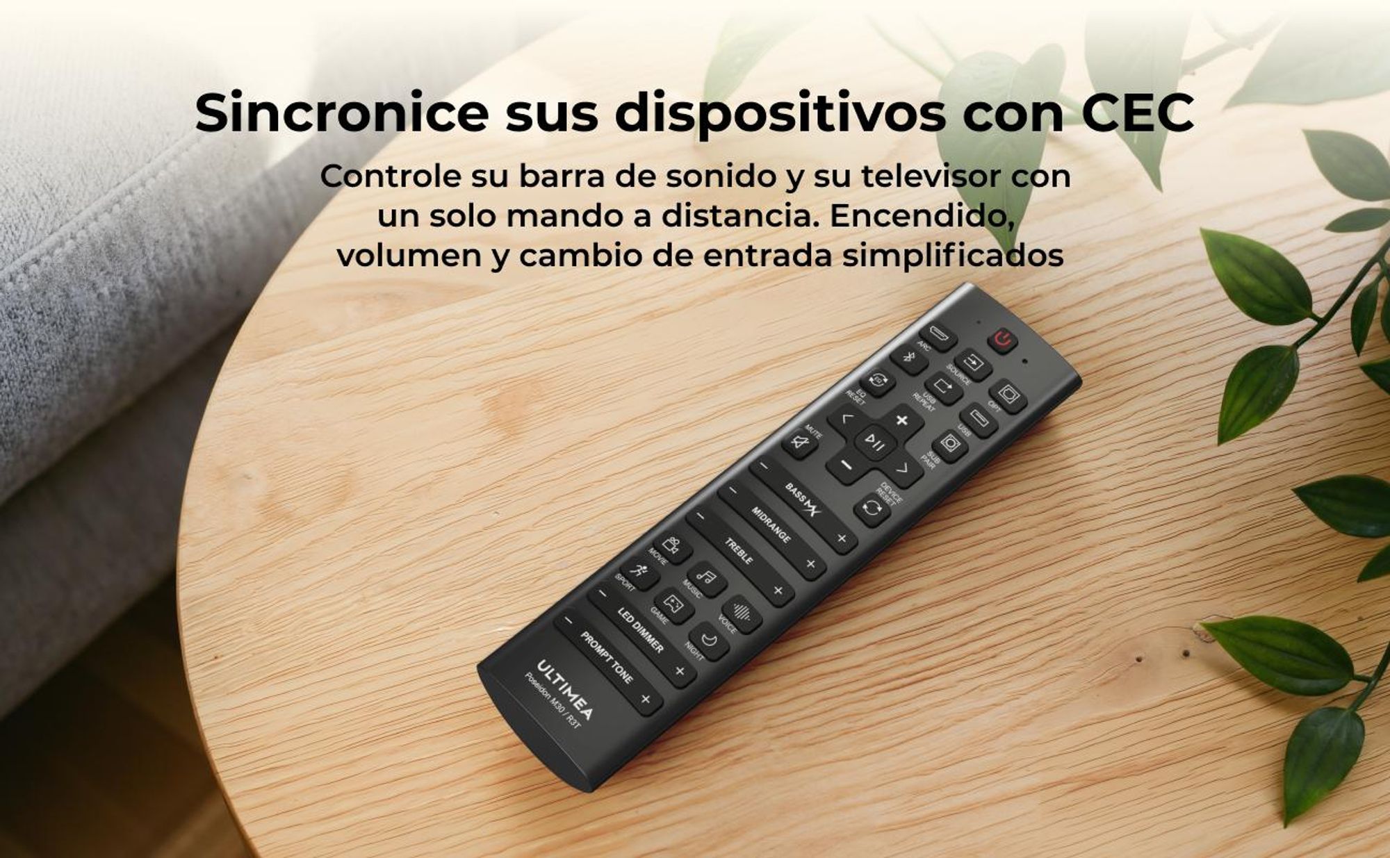 Barra de sonido ULTIMEA de 2.1 canales con subwoofer inalámbrico, 240 W de potencia máxima, tecnología VoiceMX y BassMX, control mediante aplicación, HDMI, Bluetooth® 6.0, modelo Poseidon R3T