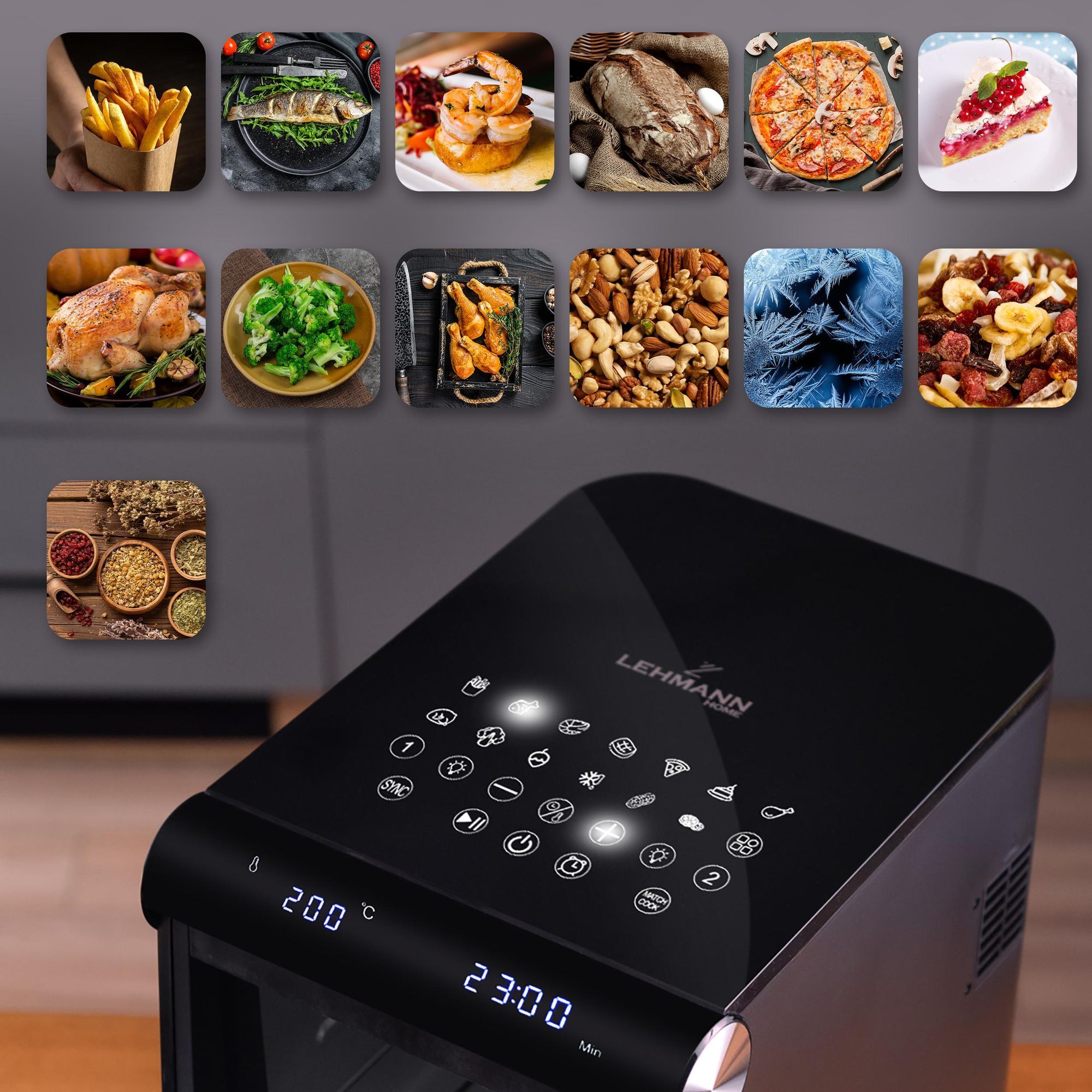 Frytkownica beztłuszczowa LEHMANN VITALIA podwójna frytownica 11l. Air Fryer 2800W, pionowa, 2x szuflady, 50–200°C