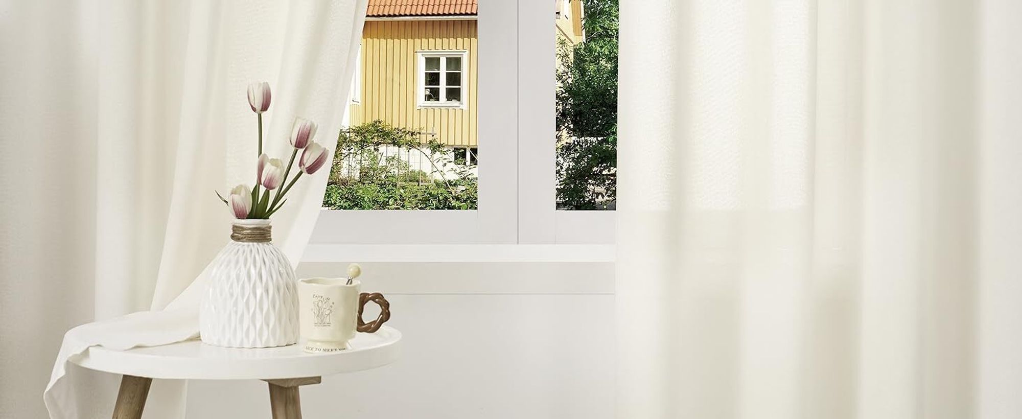 WOLTU 2er Set Leinenvorhänge mit Ösen Halbtransparent 245x135 cm Modern Creme