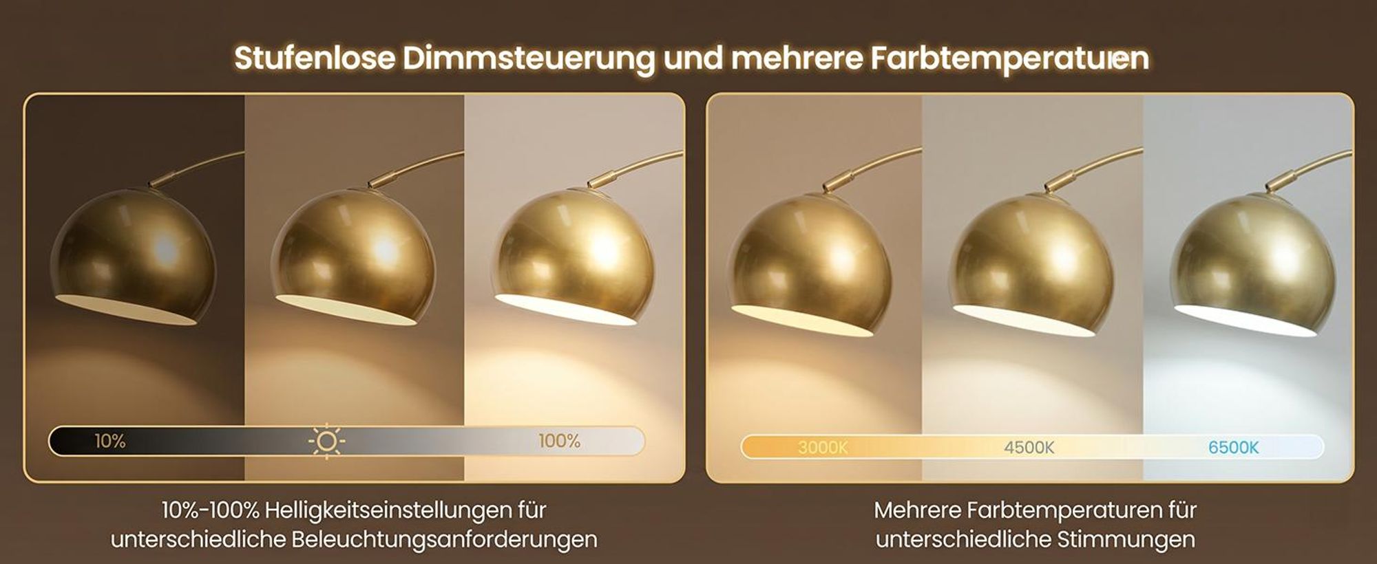Gebogen Stehlampe Modern Golden Einstellbar Stehleuchte Metallschirm und Marmorsockel Dimmbar Bogenleuchte mit Fernbedienung