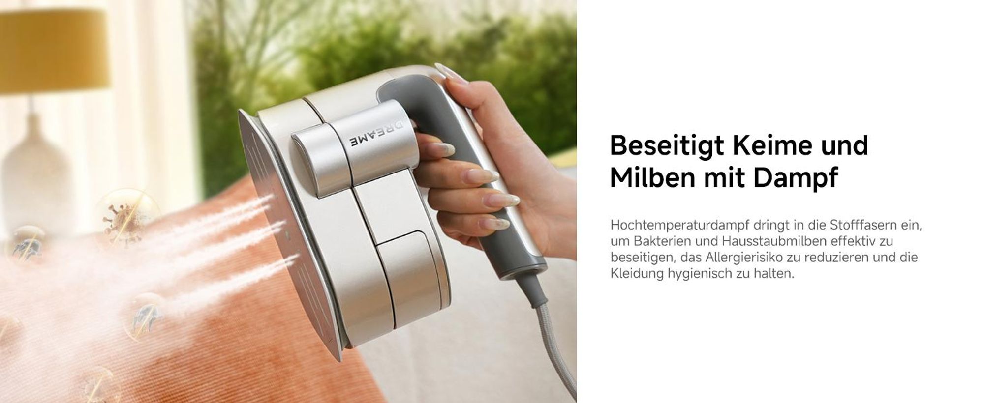 Dreame P7 Vertikaler Dampfbügeleisen, tragbares Bügeleisen, um 90 ° drehbares Dampfpanel, geeignet für alle Stoffe, Zuhause, Reisen, Zuhause und Büro