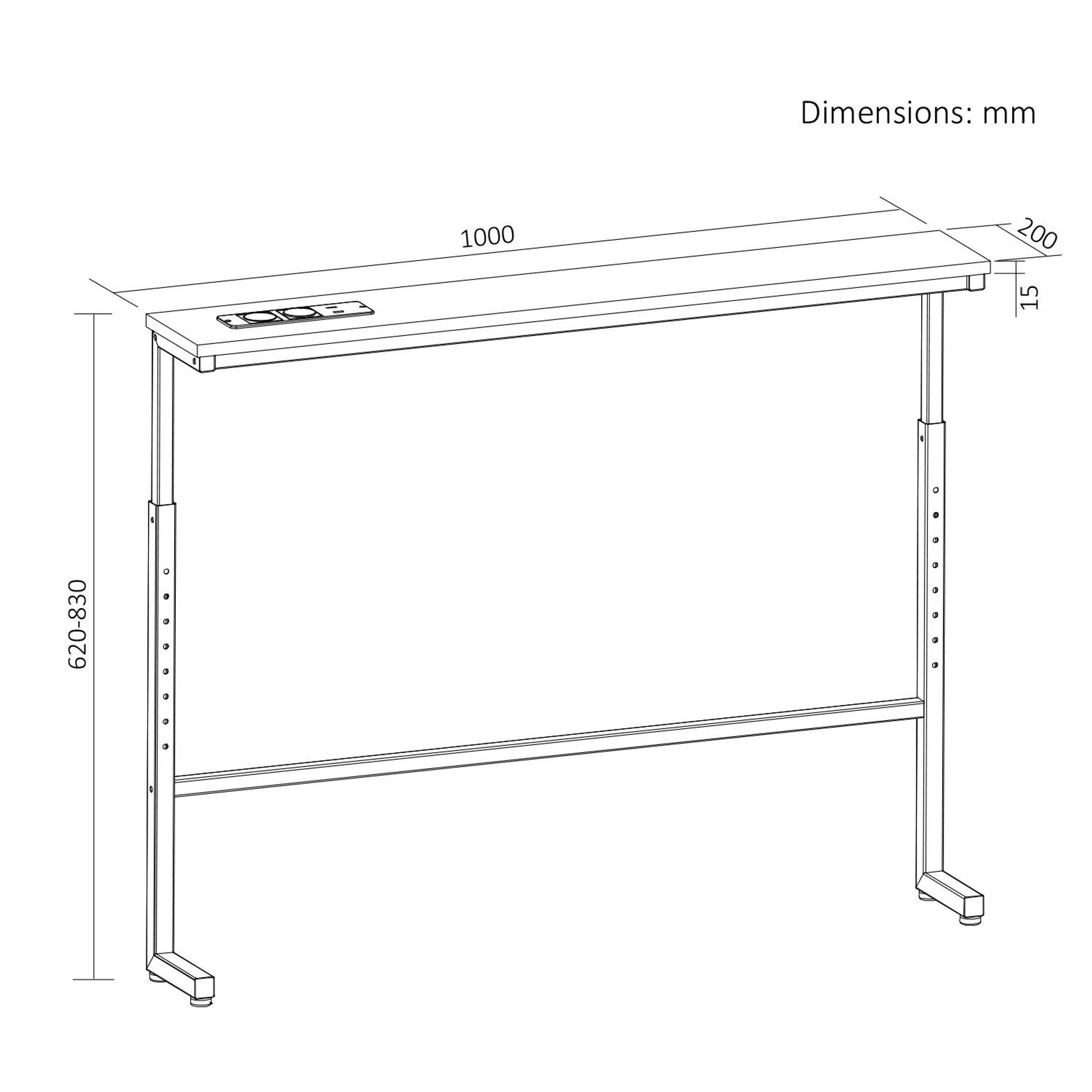 Konsole / Beistelltisch mit Ladeanschluss „Maclean“ schwarz mit rustikaler Tischplatte höhenverstellbar von 62 bis 83 cm max. 25 kg, Kabel 2,5 m, M