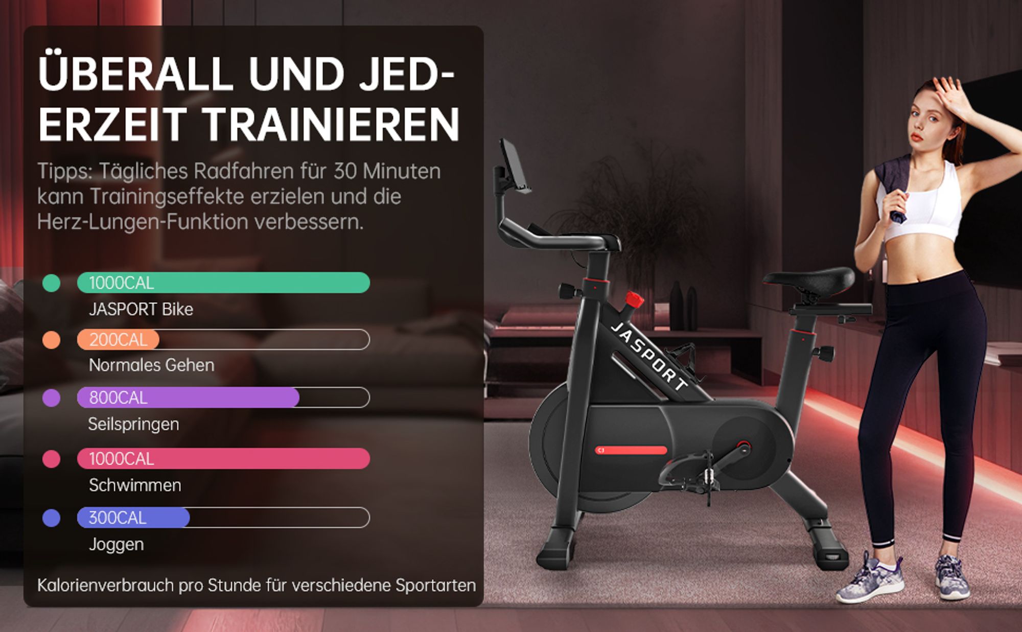 JASPORT C3 - Smart Indoor Speedbike-Magnetwiderstand-Heimtrainer Leises Kardio Fitnessbike 7,5 kg Alu-Schwungrad App mit Video-on-Demand-Trainingskurs