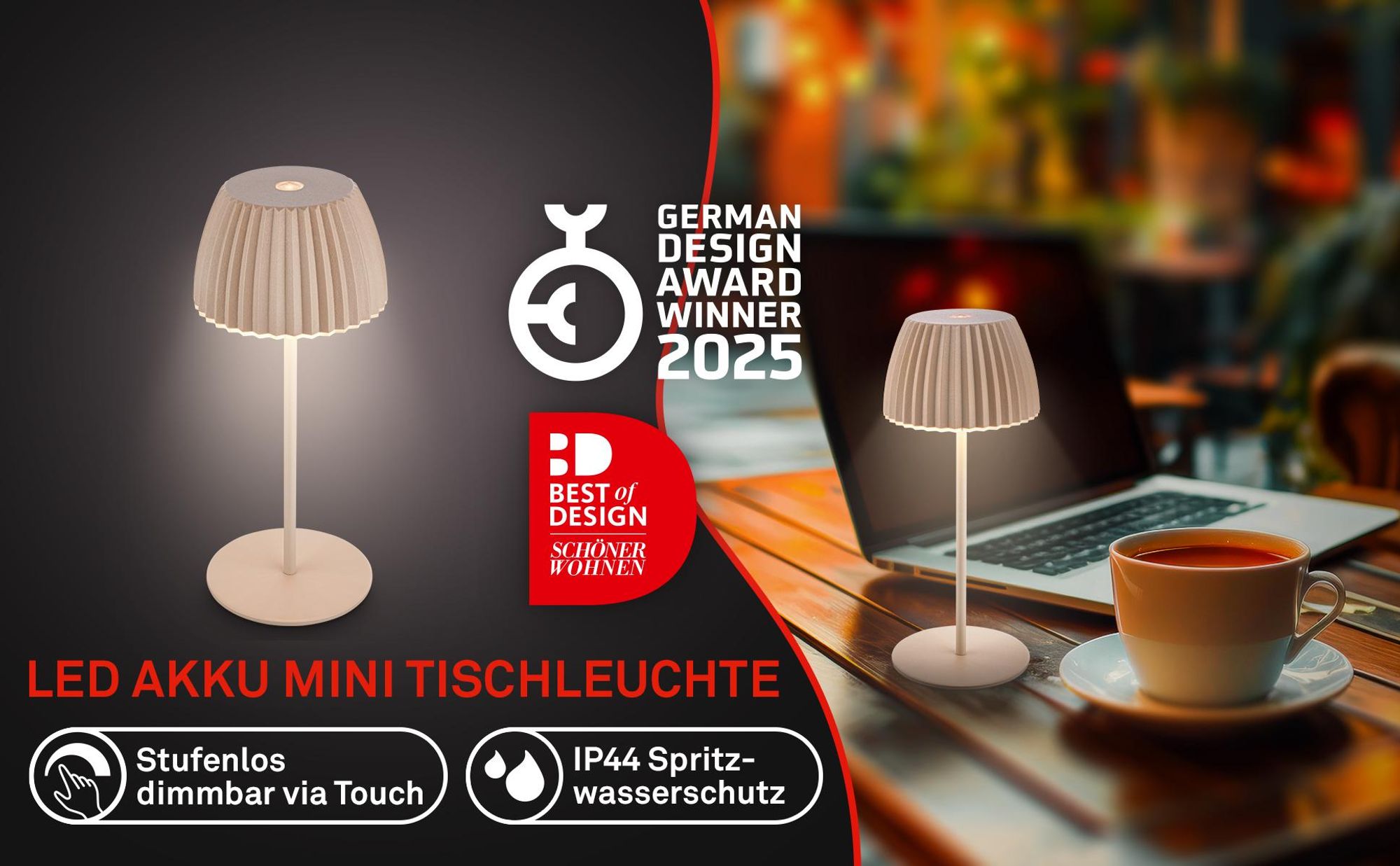 LED Tischlampe Akku LED Tischleuchte Dimmbar Kabellos Touch Aussen/Innen