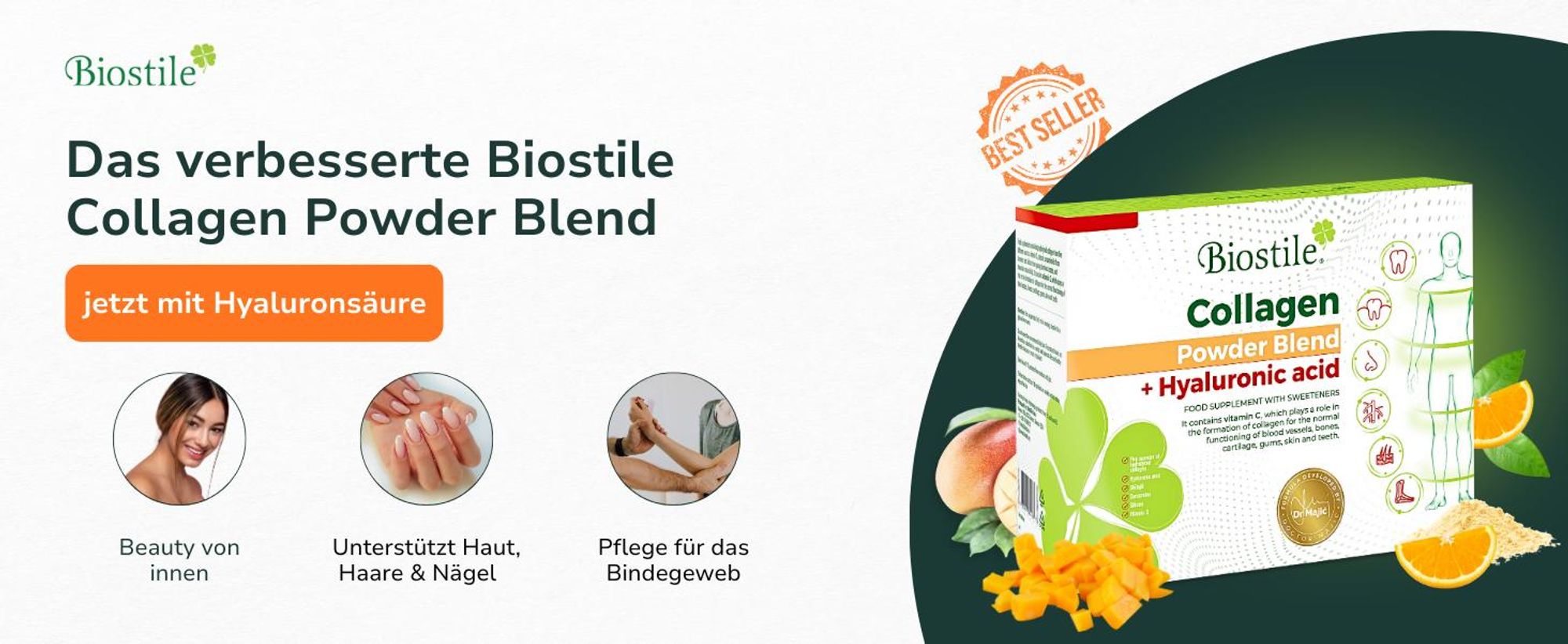 Biostile Collagen Powder Blend mit Hyaluronsäure und fünf Kollagenquellen