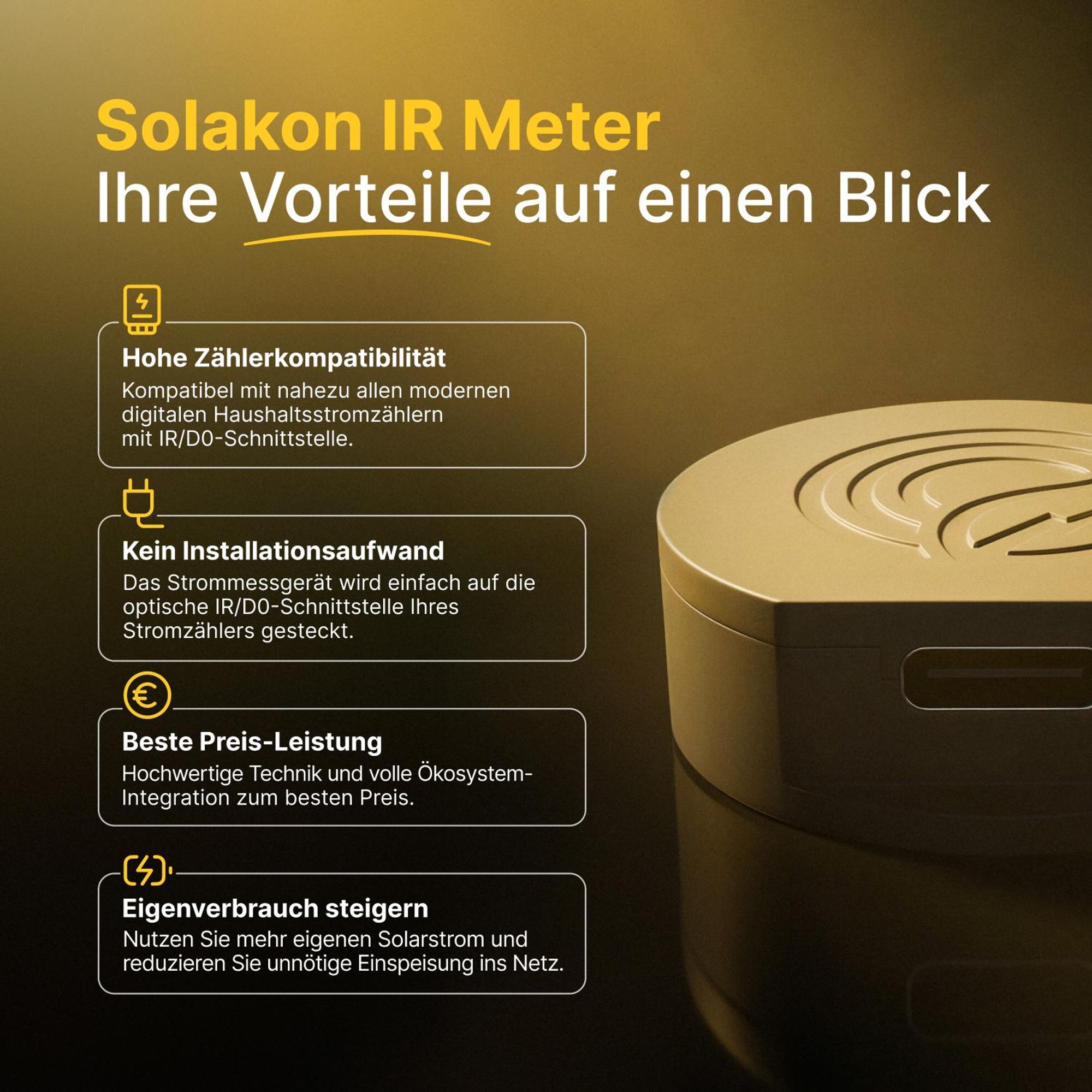 Solakon® PowerTracker IR Smart Meter - Optischer IR-Energiezähler für die Solakon ONE Speicher - Echtzeit-Messung des Netzverbrauchs