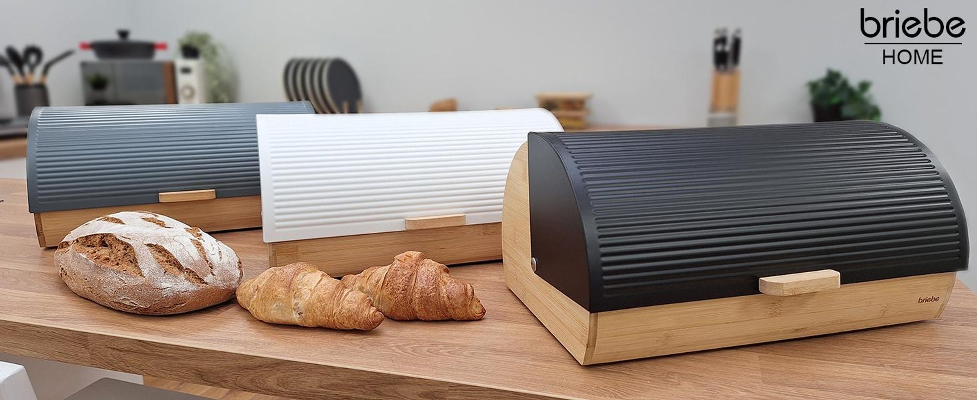 Briebe BB1162 Brotkasten für Brotaufbewahrung, Bambusholz, Schiebedeckel, Brotbox Aufbewahrung Schwarz