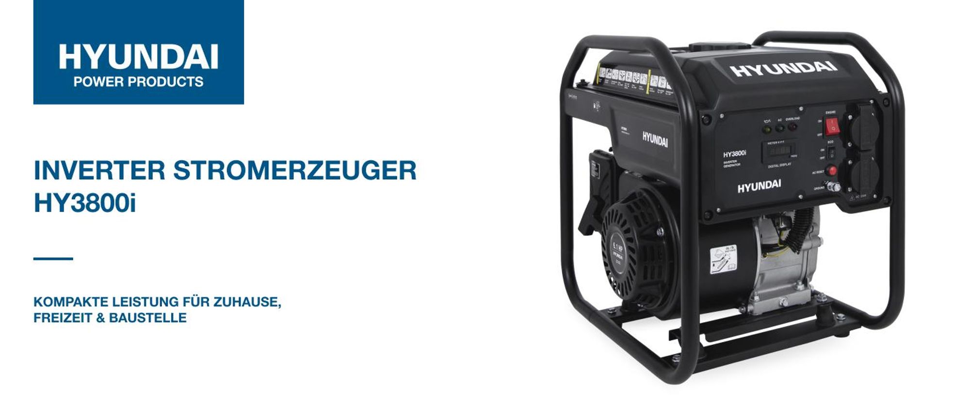 HYUNDAI Inverter Stromerzeuger HY3800i – 3.8 kW max. Leistung, Benzin Generator mit reinem Sinusstrom, 2x 230V, ideal für Camping, Baustelle und als Notstromaggregat