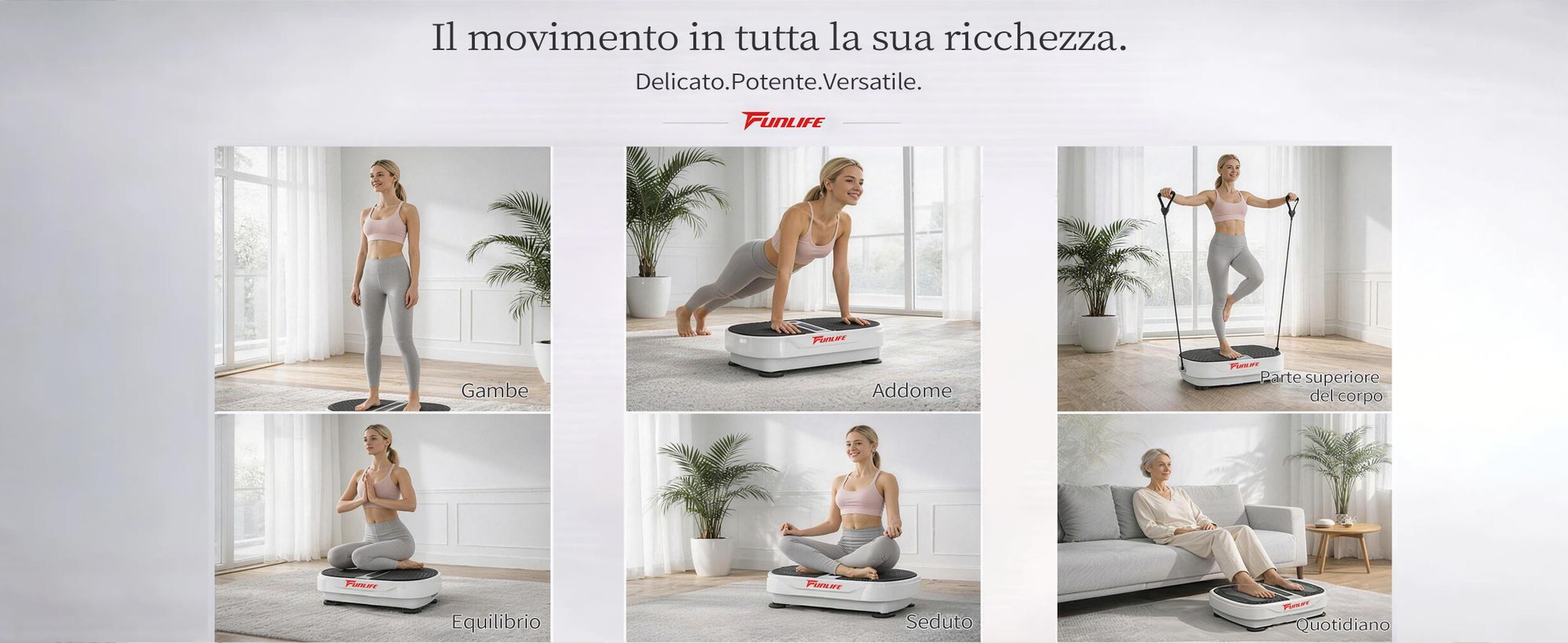 FunLife V8: Piattaforma vibrante – 180 livelli di intensità, 5 programmi, altoparlante Bluetooth, fasce di resistenza, funzionamento silenzioso, allenamento per tutto il corpo, fino a 120 kg
