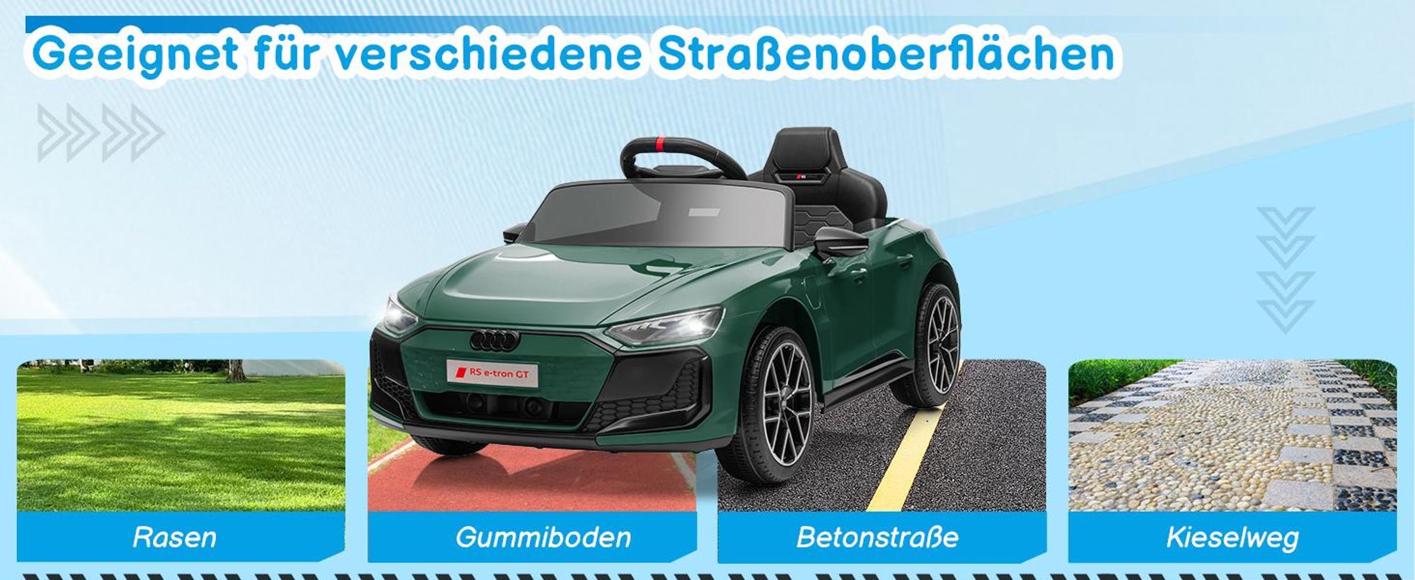 Kinder-Elektroauto 12V 4,5Ah, 2 Geschwindigkeitsstufen, 2,4G-Fernbedienung, geeignet für Kinder von 3 bis 5 Jahren, Audi RS e-tron GT,Dunkelgrün