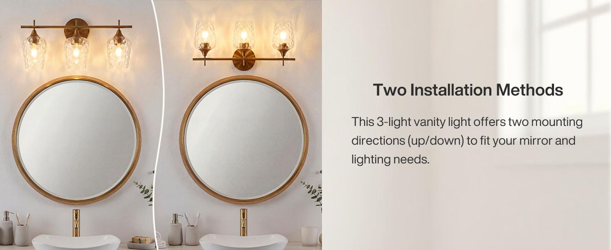 Tribesigns 3-Licht Badezimmer-Wandleuchte Gold, Moderne Wandlampe mit Wellenglas-Schirmen, E27 Sockel Badezimmer Spiegelleuchten, Ohne Glühbirne