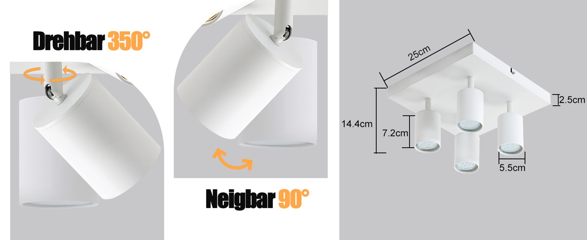 ZMH LED Deckenleuchte Weiß Deckenstrahler: GU10 Deckenlampe 4 Flammig 330°Schwenkbar Deckenspots Industrial Modern für Wohnzimmer Schlafzimmer Küche Flur