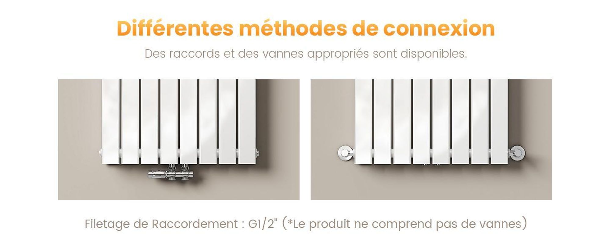 EMKE radiateur horizontal design panneau 630×620 mm blanc, plat simple, raccord latéral, 450 W, sans élément chauffant sans thermoplongeur