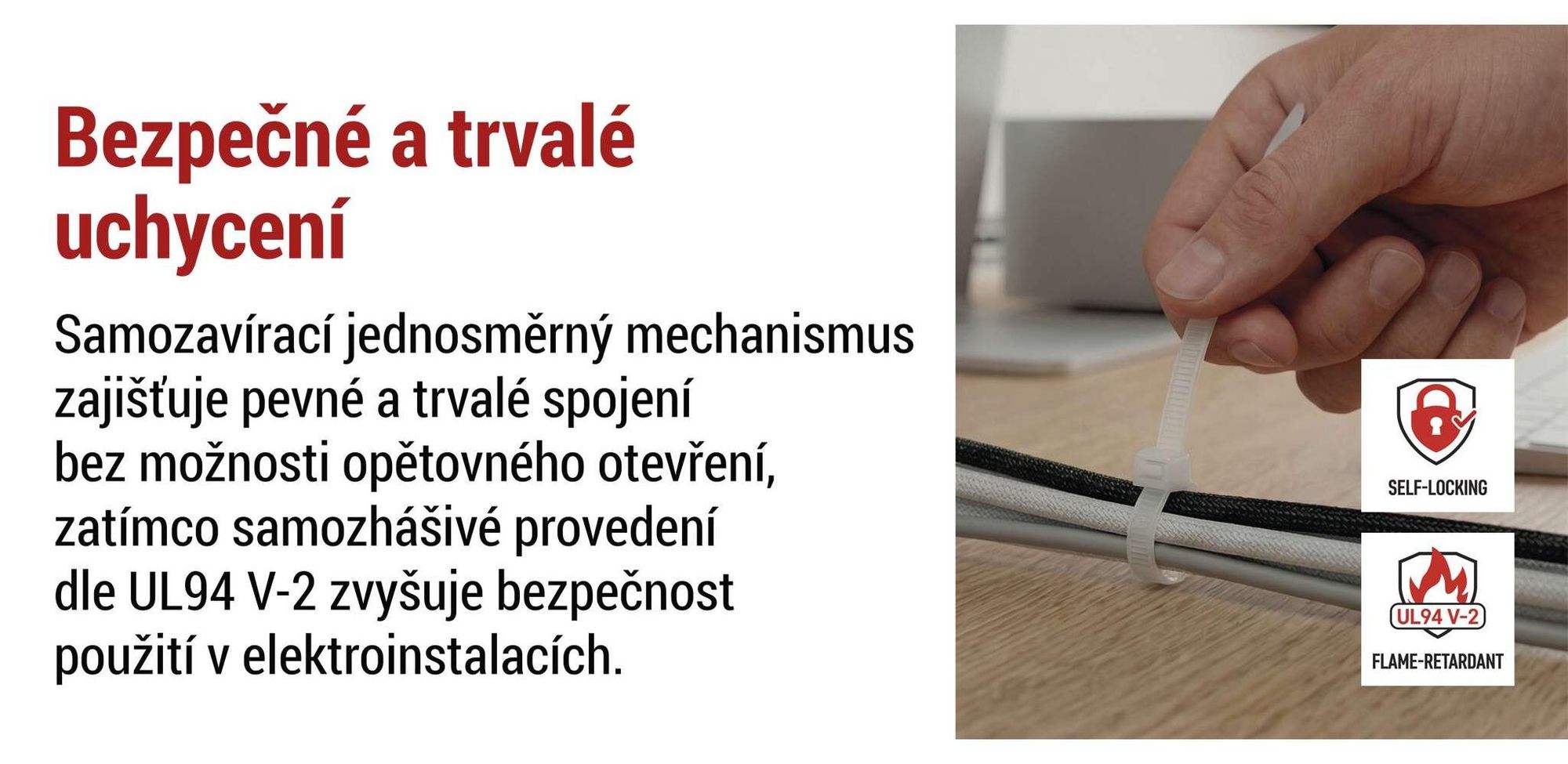 EMOS 100 ks nylonových stahovacích pásek PA66 pro vnitřní použití, 150 x 3,5 mm, pro svazky kabelů o max. Ø 3,5 cm, samozamykací, bílé, A2844