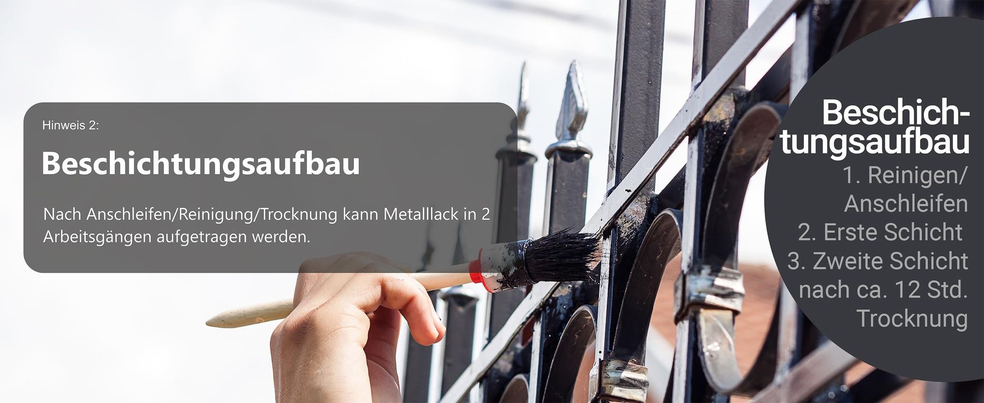 Beschichtungsaufbau Metallzaun reinigen anschleifen erste und zweite Schicht