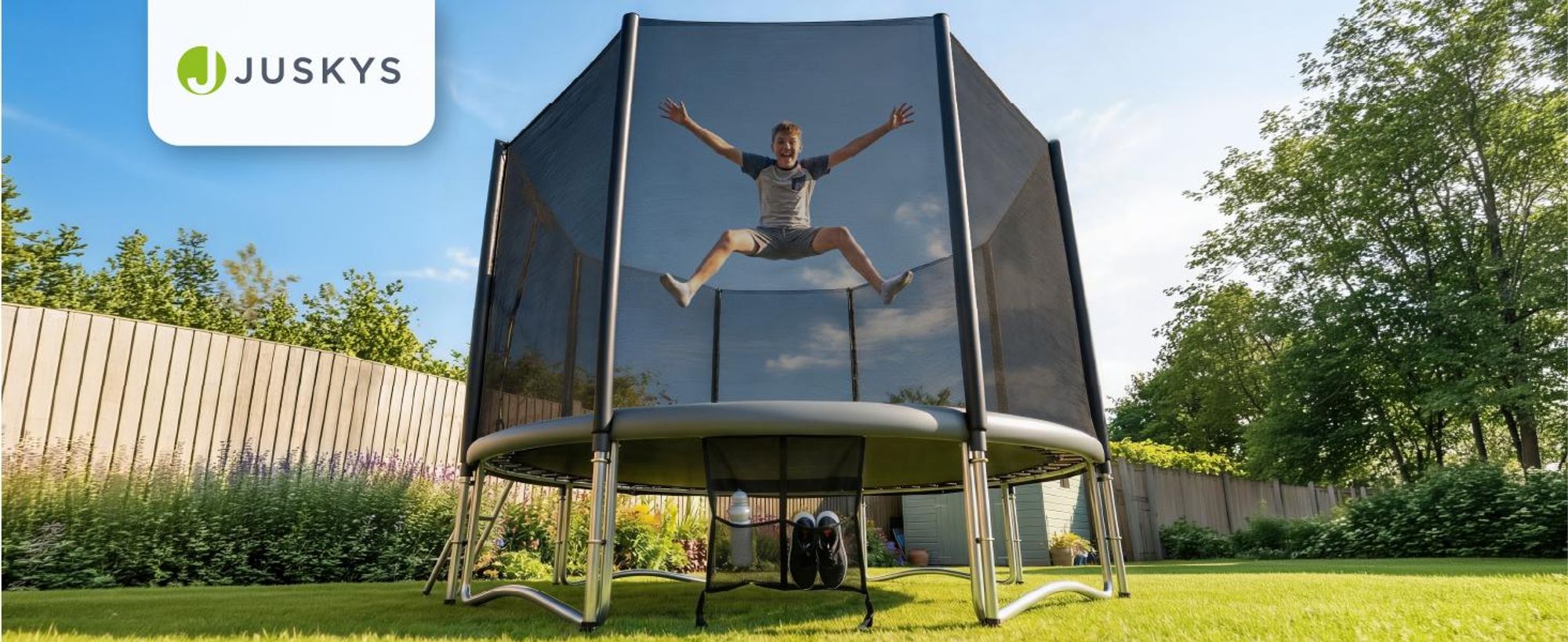 Juskys Trampolin JumpMaster L Ø 305 cm mit Sicherheitsnetz & Leiter