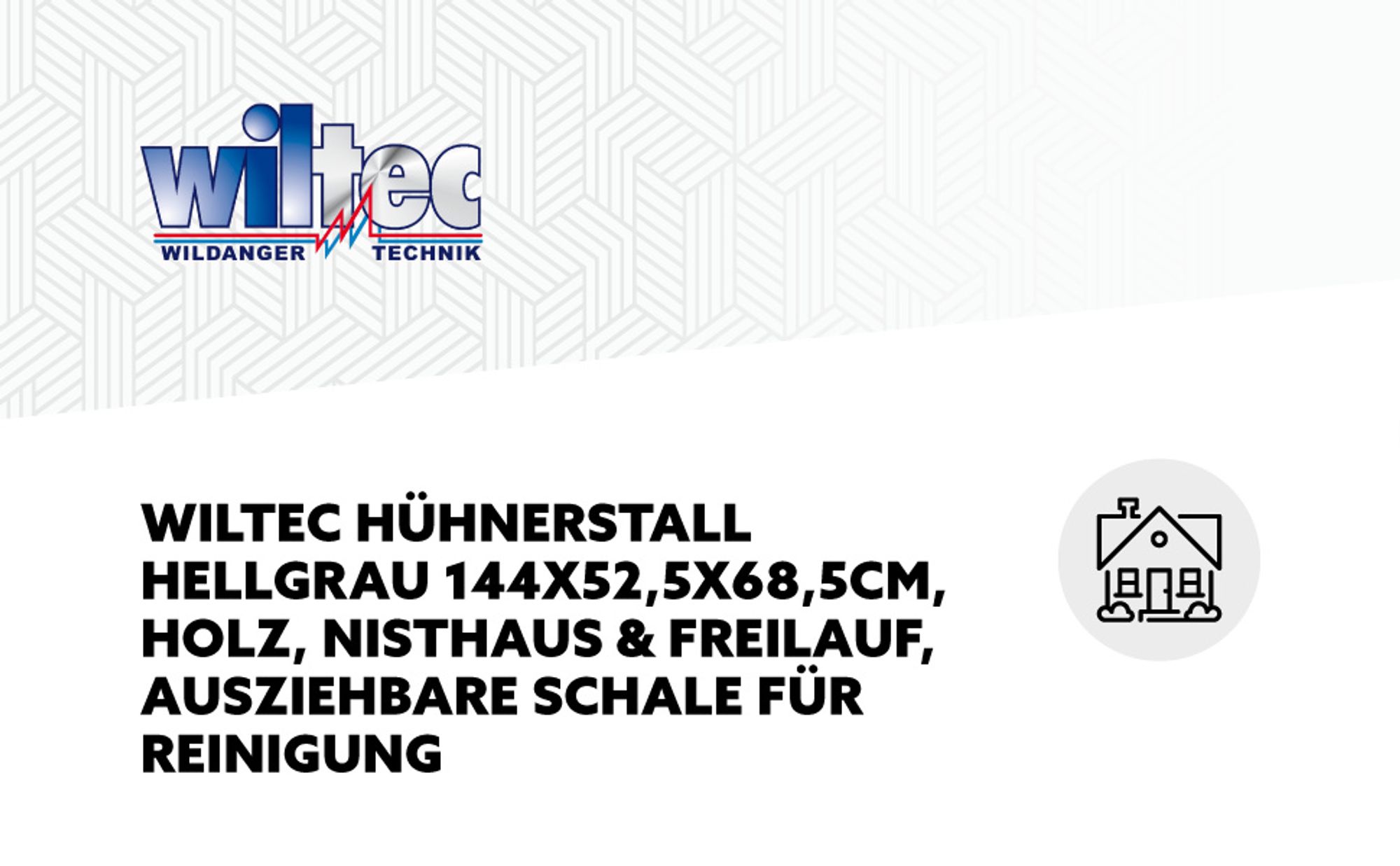 Wiltec Hühnerstall 1535 x 525 x 685 mm hellgrau mit Freilauf und Schlafhaus aus Holz, Hühnerhaus mit Unterschlupf, Gitter und Kotwanne verzinkt