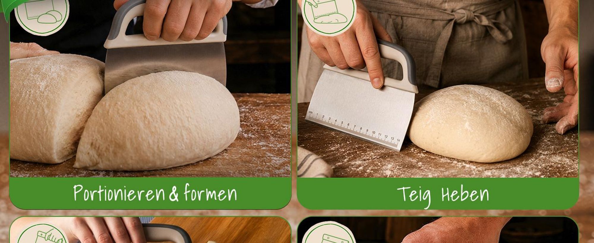 EDELFELD [Das Original] – Teigkarte aus Edelstahl 15cm – Teigschneider zum Brotbacken – Langlebiger Teigspachtel zum Teilen & Formen von Teig