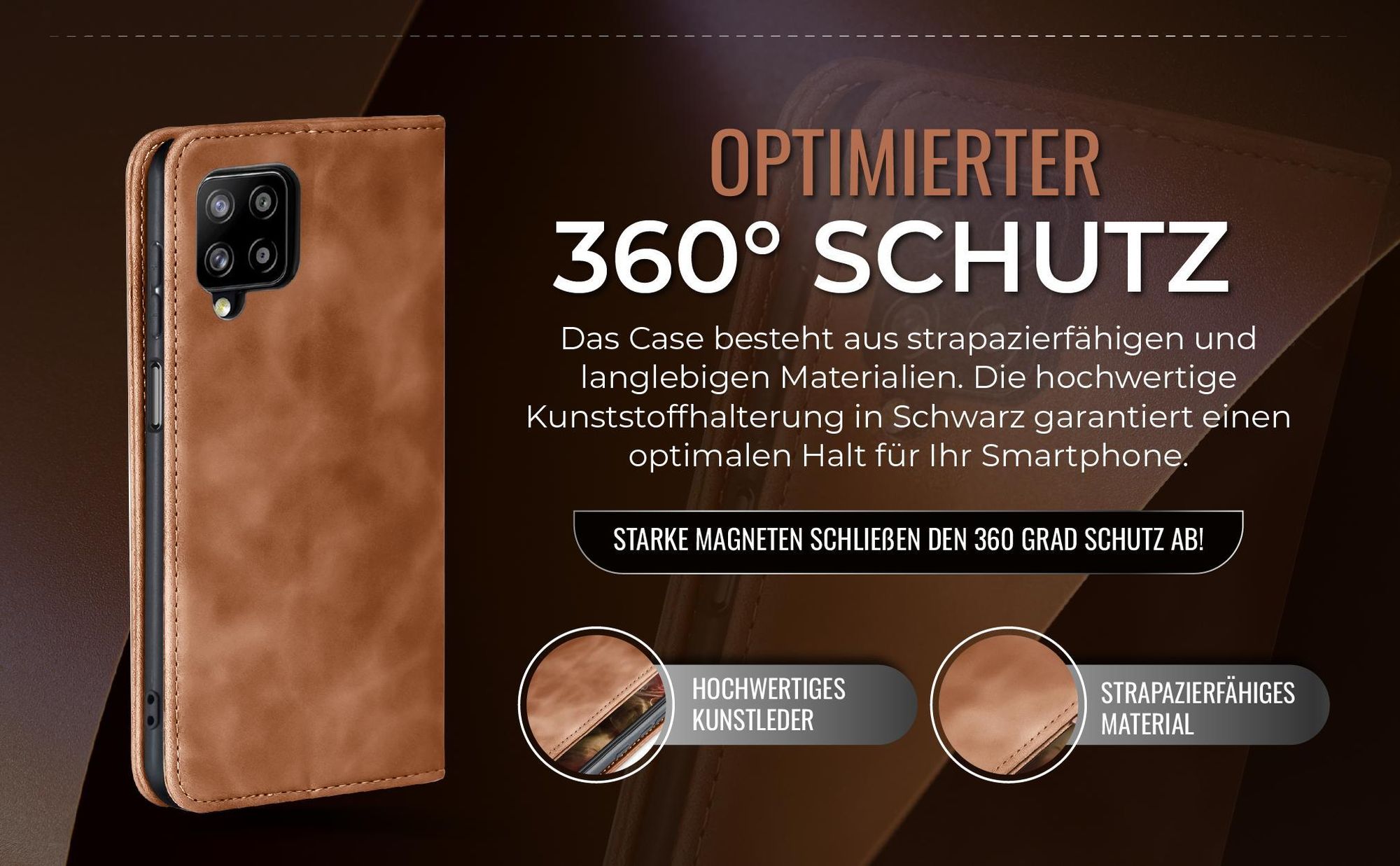Hellbraune Handyhülle für Samsung Galaxy A12 mit 360 Grad Schutz