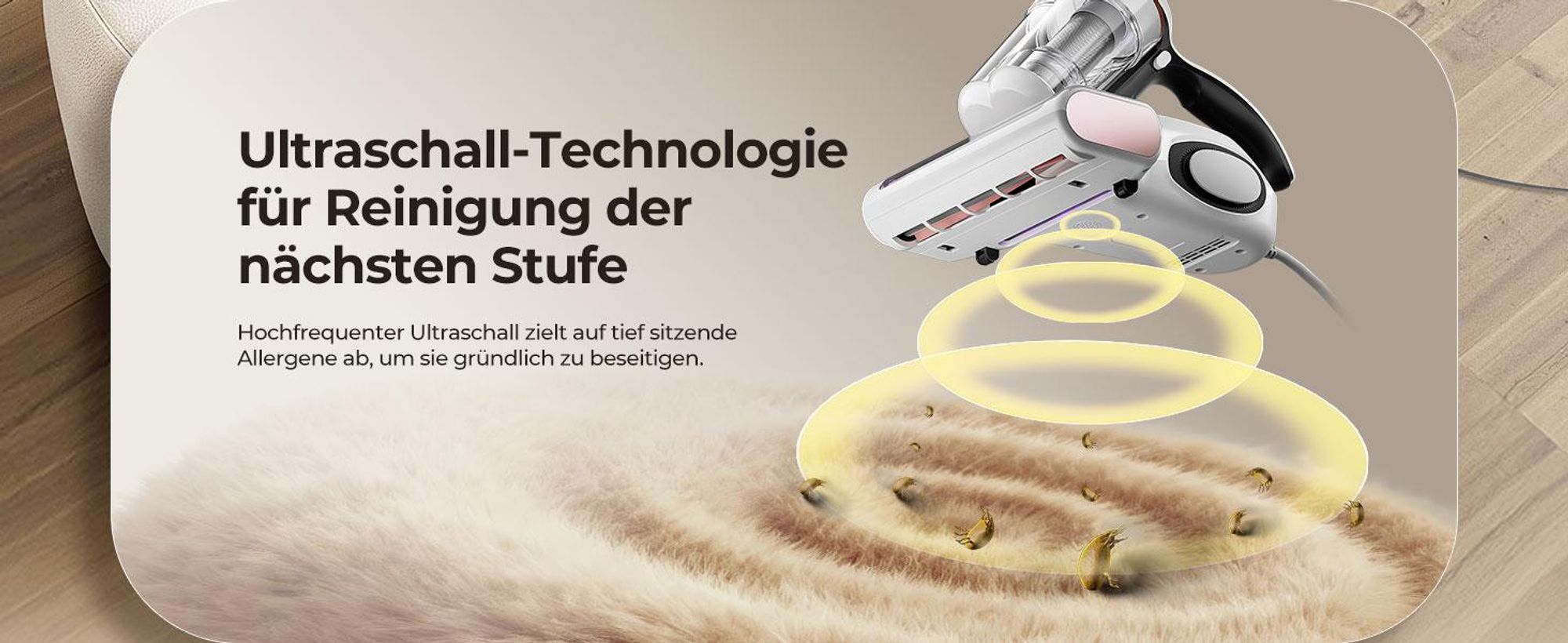JIGOO J300 Milbensauger 500 W, 13 kPa, 99,9 % Milbenentfernung, UV 253,7 nm, 55 °C Heißluft, Milbensensor