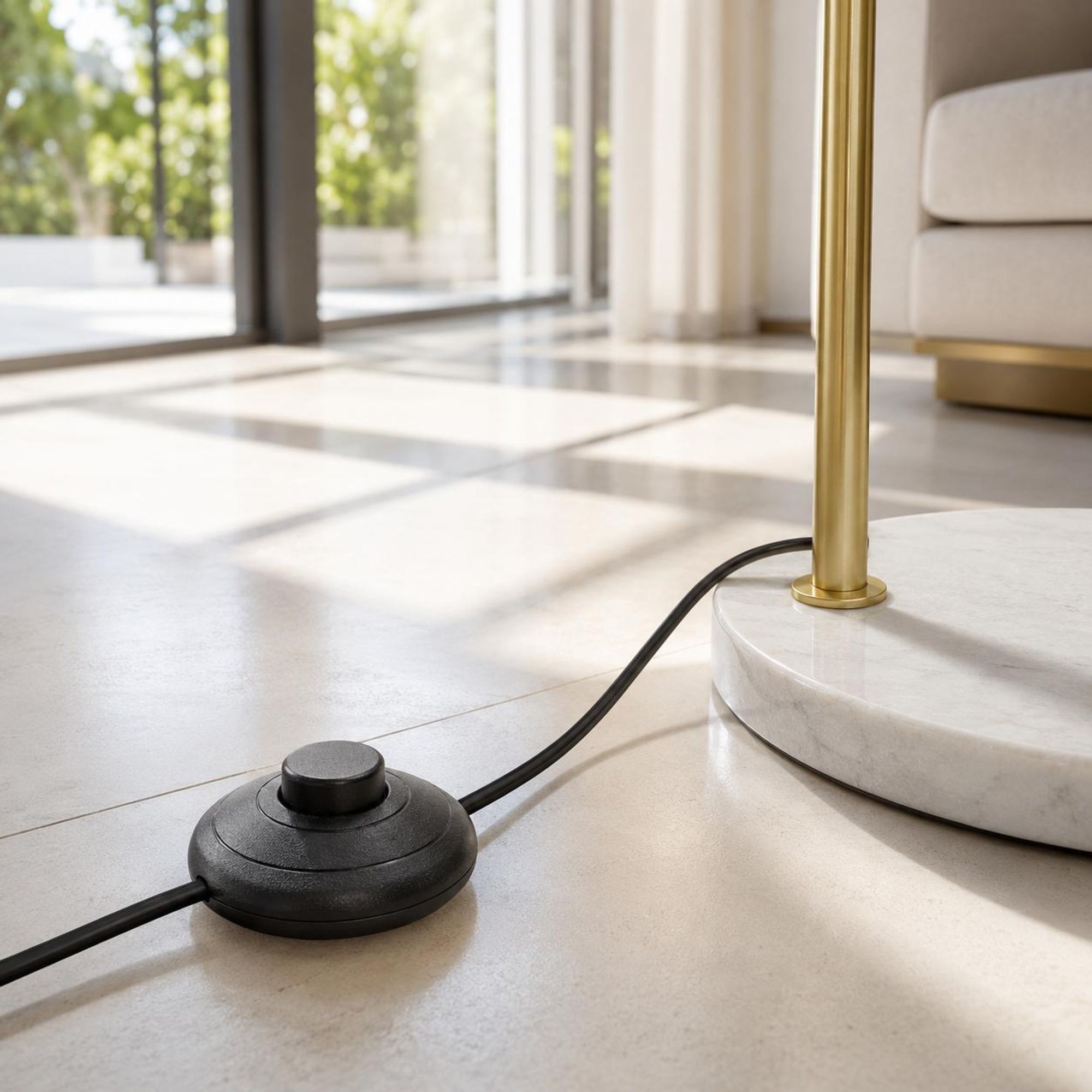 Gold Stehlampe Wohnzimmer, 175cm Bogenlampe dimmbar mit Fußschalter und Marmorsockel, Modern Leselampe Schlafzimmer Arbeitszimmer