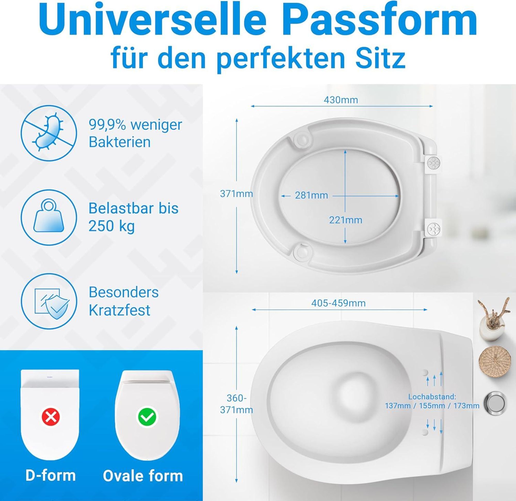 LOBENSWERK Toilettendeckel mit Toilettensitzerhöhung [5cm] Rutschfest dank Winkelpuffern | WC Sitzerhöhung aus Urea-Duroplast mit 250KG Tragkraft