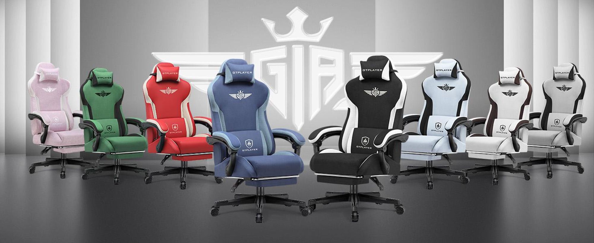 GTPLAYER Gaming Stuhl, Ergonomischer Gamer Stuhl aus Stoff mit Lendenwirbelstütze, PC-Stuhl mit verbreiterter Rückenlehne, Belastbar bis 150 kg, BLK