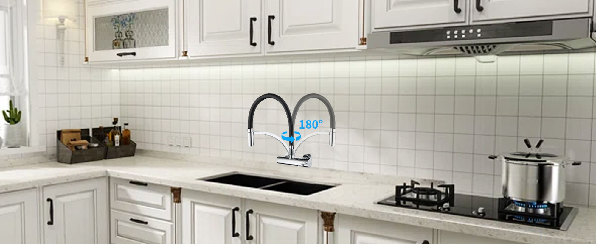 HOMELIVE 180 Drehbar Wasserhahn Küche Wandarmatur Schwarz