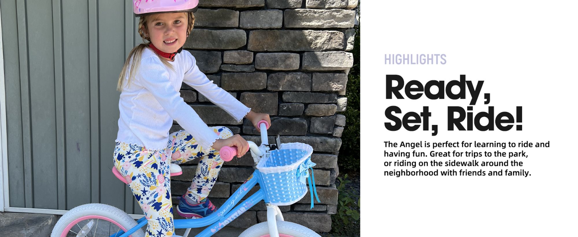 HILAND 14 Zoll Mädchen Kinderfahrrad mit Korb & Bändern, Vorderen Zangenbremse & Rückwärtige Pedalbremse, Stützräder, Hell-Pink