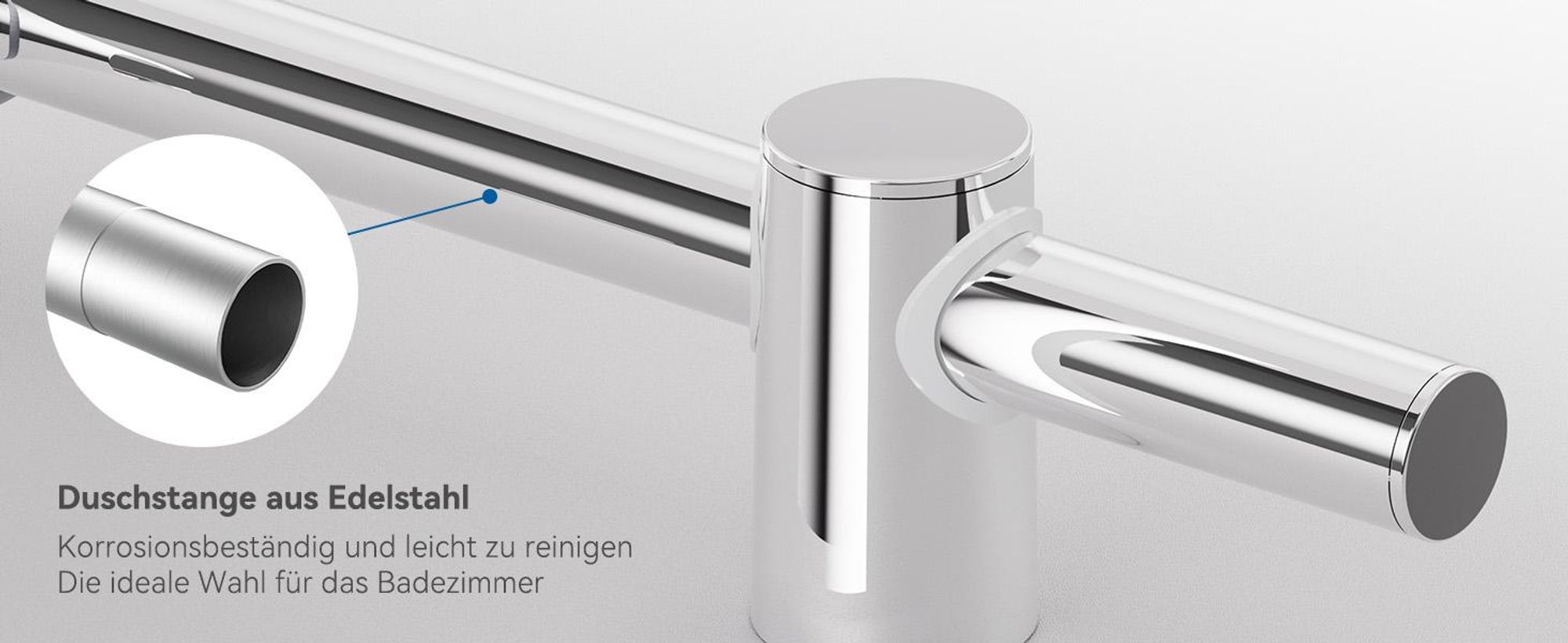 Auralum Duschstange 70cm, Edelstahl Brausestange mit Duschhalterung, Höhenverstellbare und um 360° drehbare Duschkopfhalterung, Duschstange Chrom