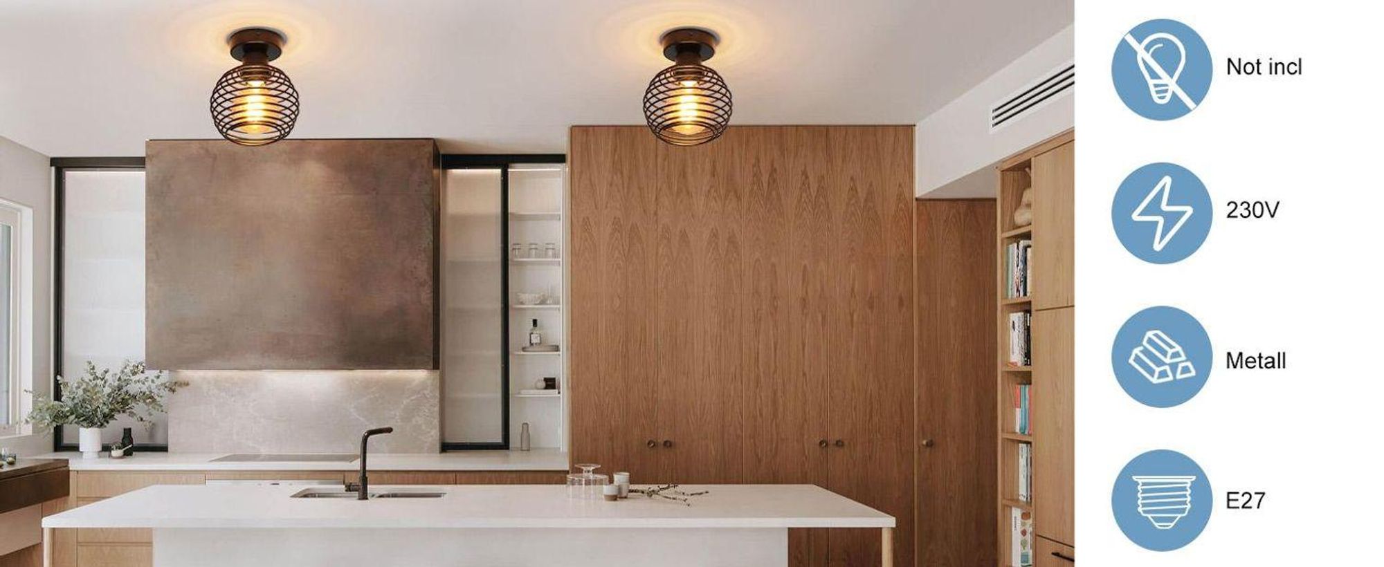 ZMH Plafondlamp keuken, 1 lichtpunt, vintage design, zwart, geschikt voor hal, trappenhuis, slaapkamer. Metalen lampenkap, geschikt voor balkon en gang