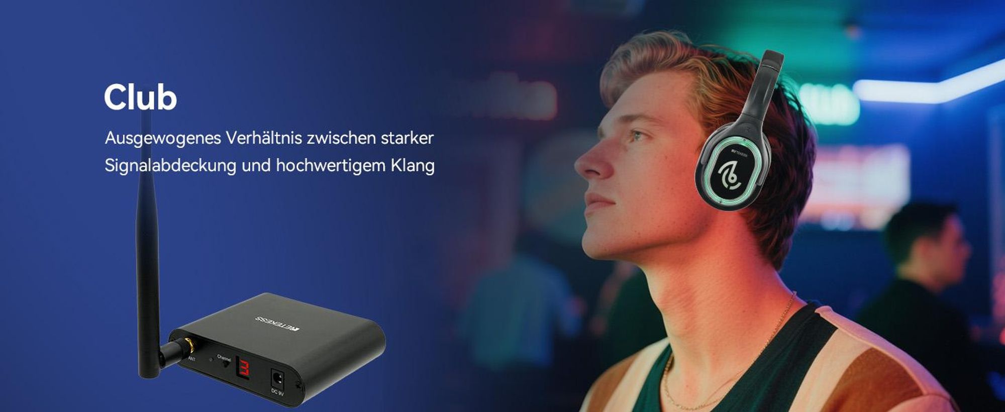 Retekess TA004 Silent Disco Starter Kit, Kopfhörer Wireless für TV, 200M, HIFI-Klangqualität, 20 Kopfhörer, Kopfhörer für Partys, Fitnessstud, Yoga