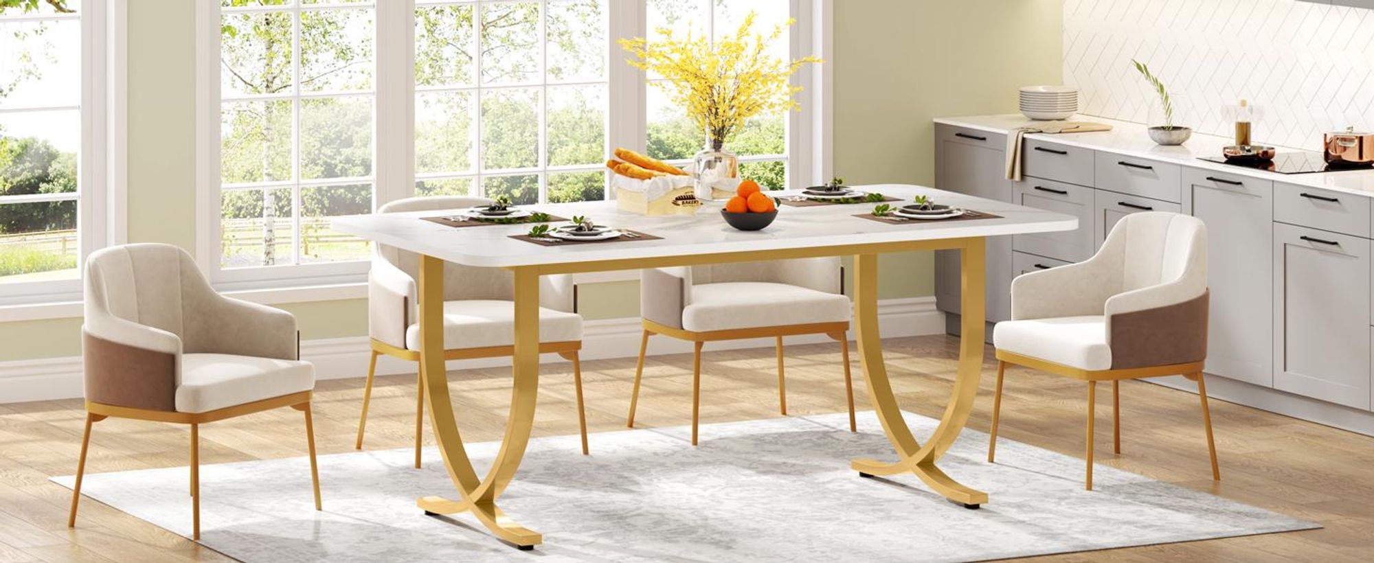 Tribesigns Moderner Esstisch für 6 Personen, 160 x 80 x 75 cm, Tisch Wohnzimmer, Rechteckig, Küchentisch, Esstisch für Esszimmer und Küche, Wohnzimmer