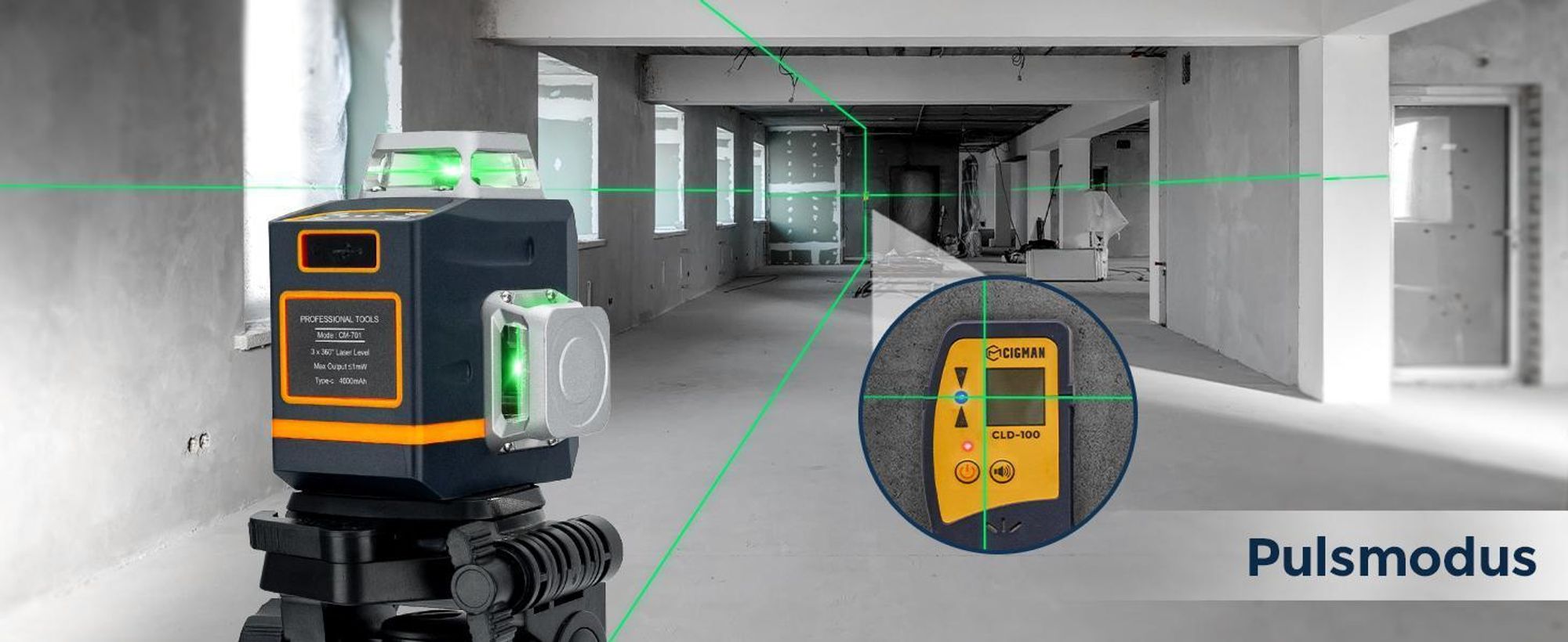 CIGMAN CM701 Niveau laser, Autonivelant 360°, Nivellement 3D, Portée 30M, Télécommande, Support double