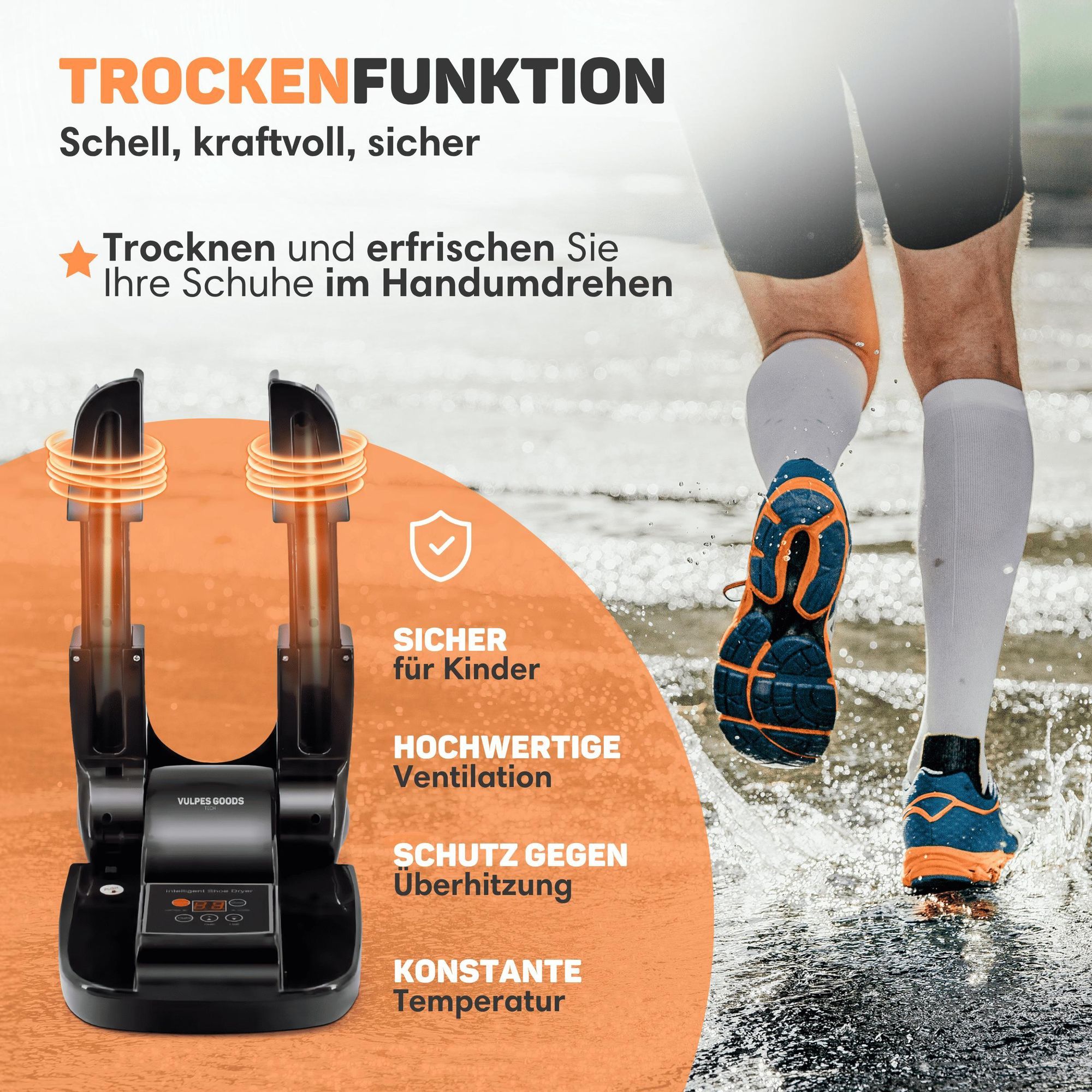 Vulpes Goods Pro Schuhtrockner elektrisch 30-Minuten-Schnelltrocknung | faltbarer Fußsohlenwärmer mit 10 Duftkugeln - Ozon-Funktion & Digitalanzeige