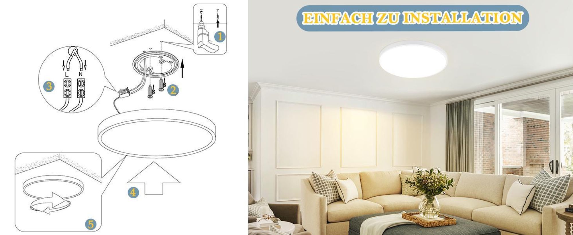 ZMH LED Deckenleuchte 36W Dimmbar Deckenlampe 37cm Rund mit Fernbedienung Küchenlampe für Badezimmer Küche Wohnzimmer Weiß
