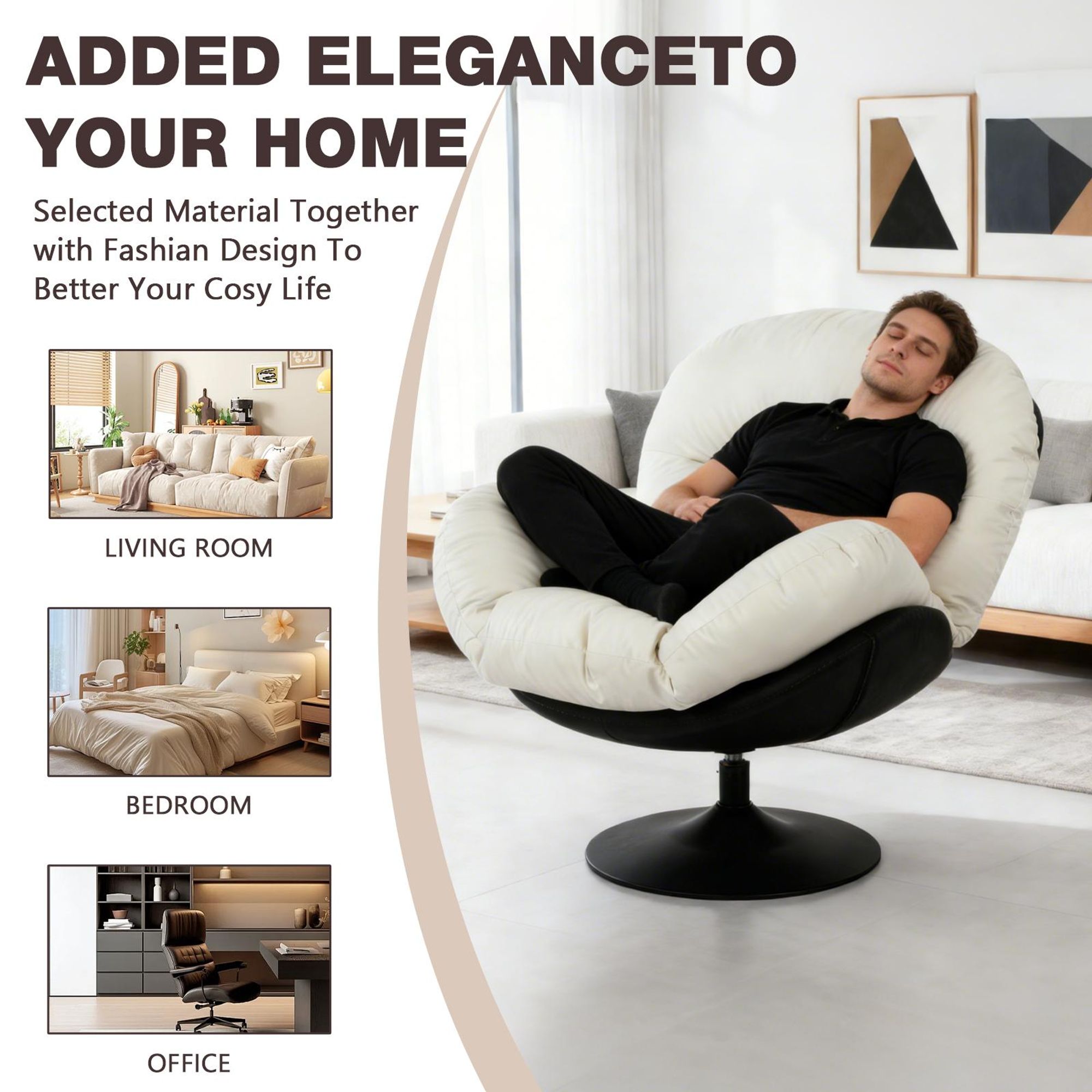 Relaxsessel Höhenverstellbarer 360° Drehsessel Loungesessel mit abnehmbarem Sitz großer TV-Sessel Sessel Metallgestell Wohnzimmer Wohnzimmer bis 170kg