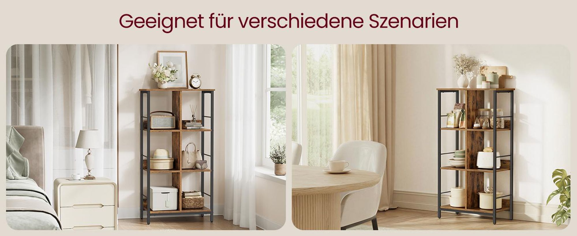 VASAGLE Regal mit 3 Ebenen, 6 Fächern, Bücherregal, Standregal, braun-schwarz