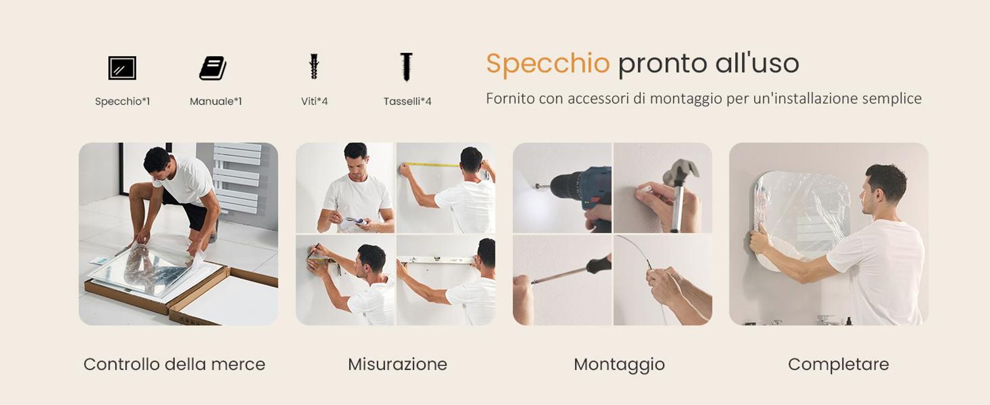Specchio da bagno EMKE LED 50 x 50 cm specchio da bagno senza nebbia, specchio da bagno a 3 colori luminosi con interruttore a sfioramento, specchio da parete dimmerabile con funzione di memoria
