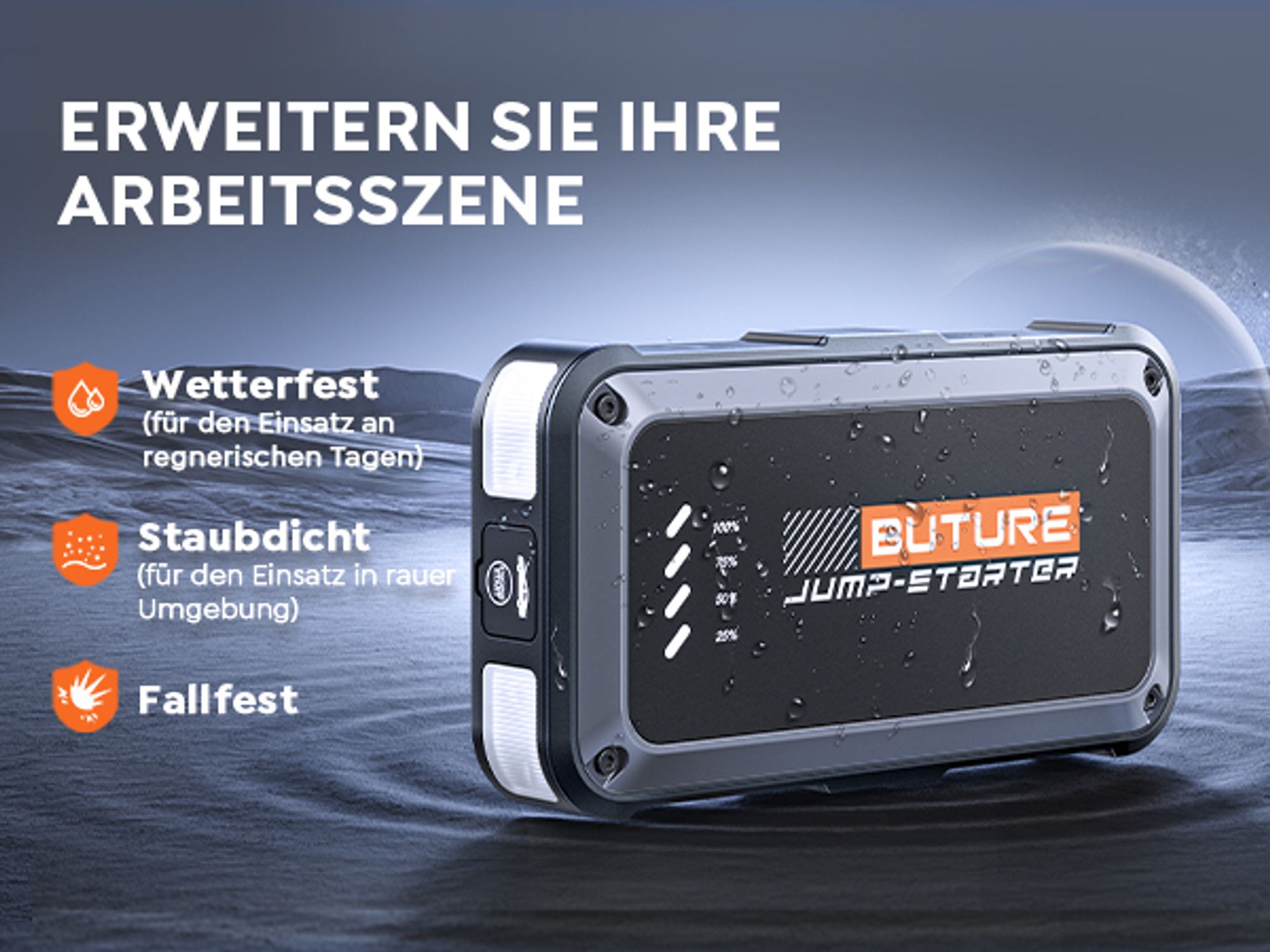 Buture Starthilfe Powerbank, 3000A Spitzenstrom, PD45W Schnellladung, Starter Powerbank Auto Starthilfe, Vier in Eins, Jump Starter, Beta08