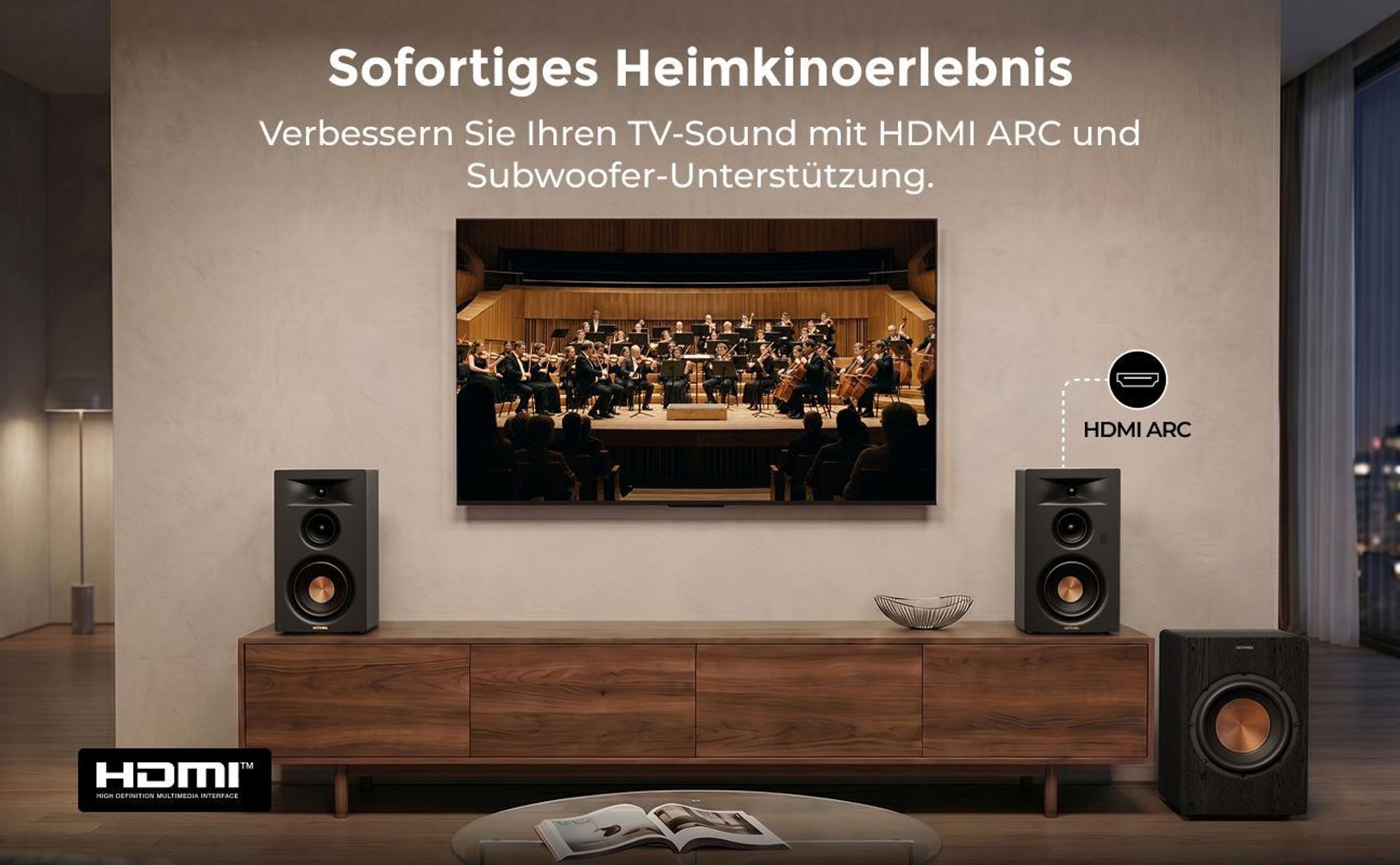 ULTIMEA BS-3 Aktivlautsprecher 3-Wege Regallautsprecher mit 5,25" Tieftöner, Bluetooth 6.0, HDMI ARC/Optisch/USB, Auracast, App-Steuerung, 70W RMS